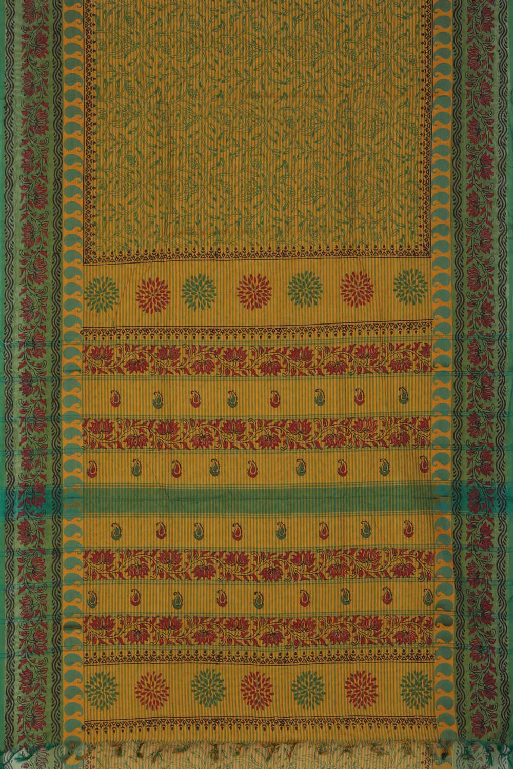 Image of Mustard Yellow block printed south cotton saree