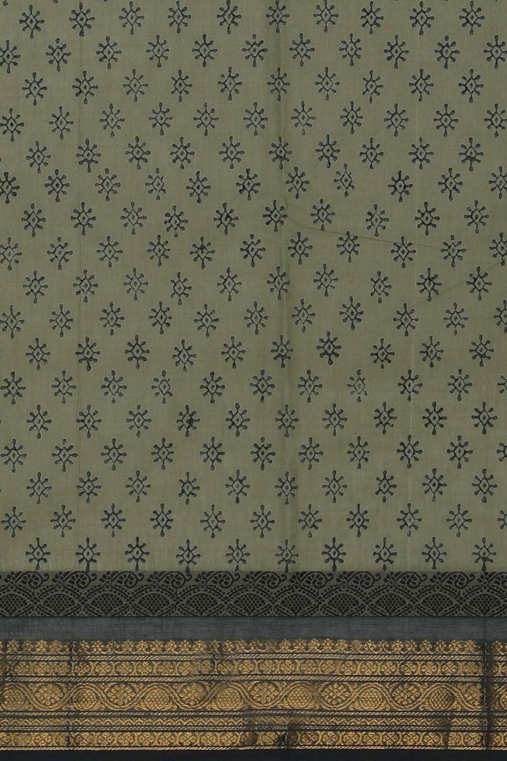 Image of Pistachio Green block printed south cotton saree