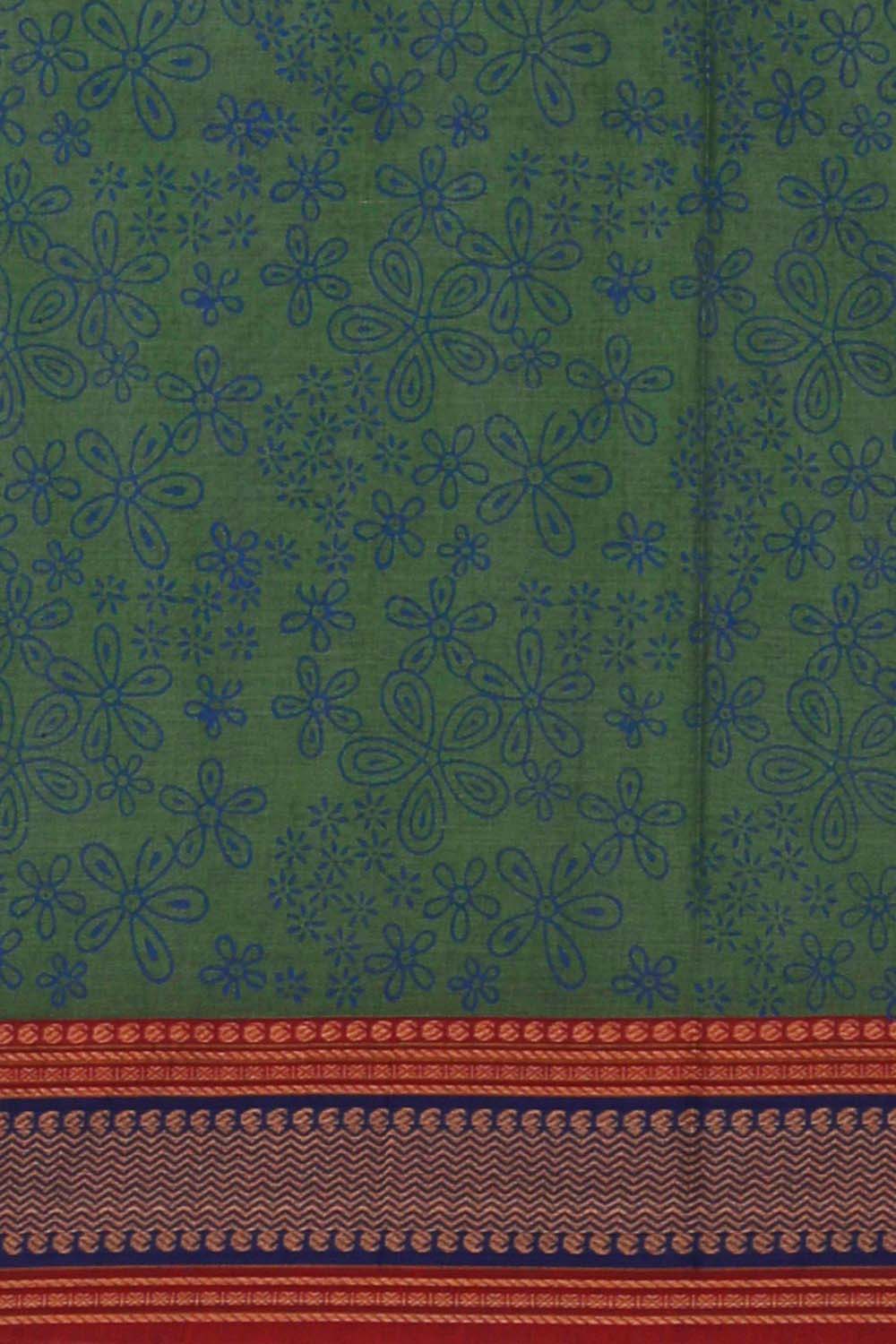 Image of Forest Green block printed south cotton saree