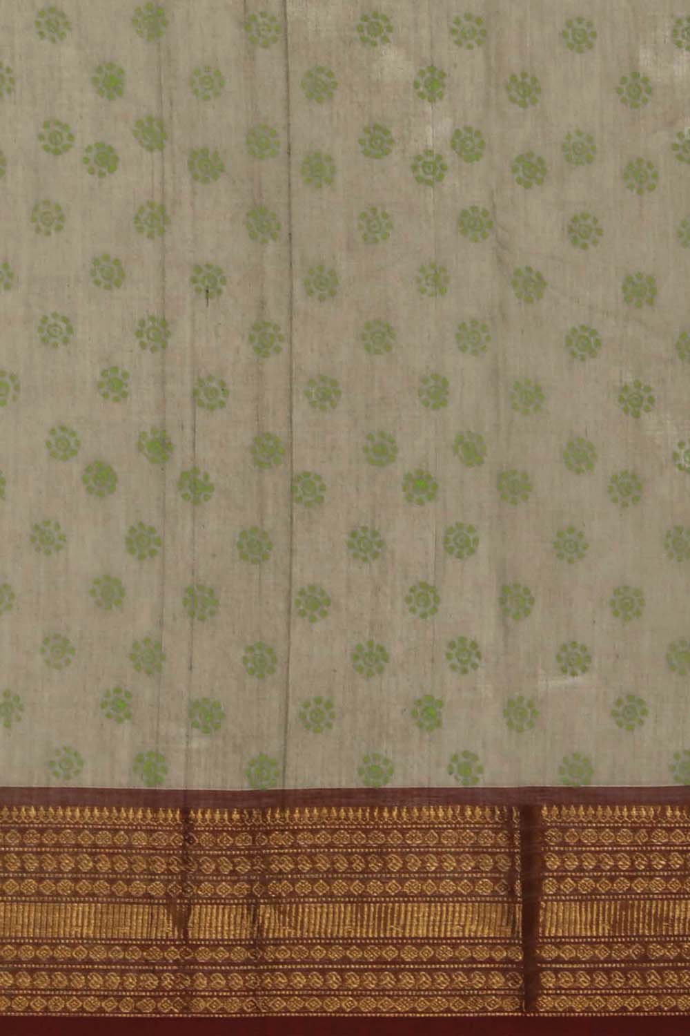 Image of Pista Green floral block printed south cotton Zari border saree