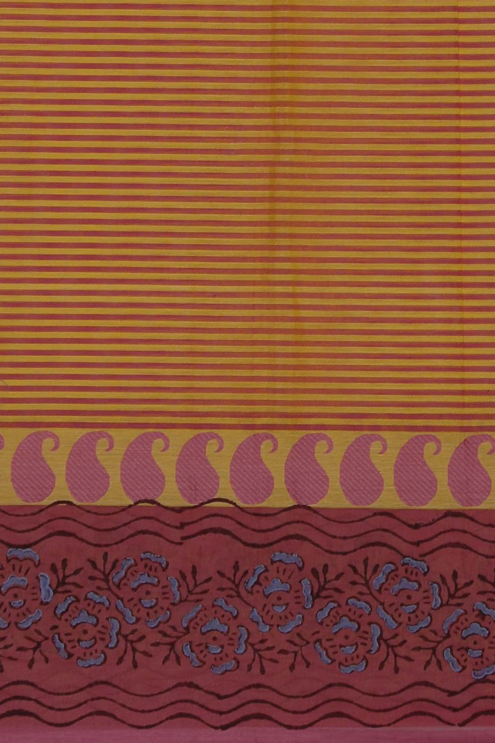 Image of Yellow block printed south cotton saree