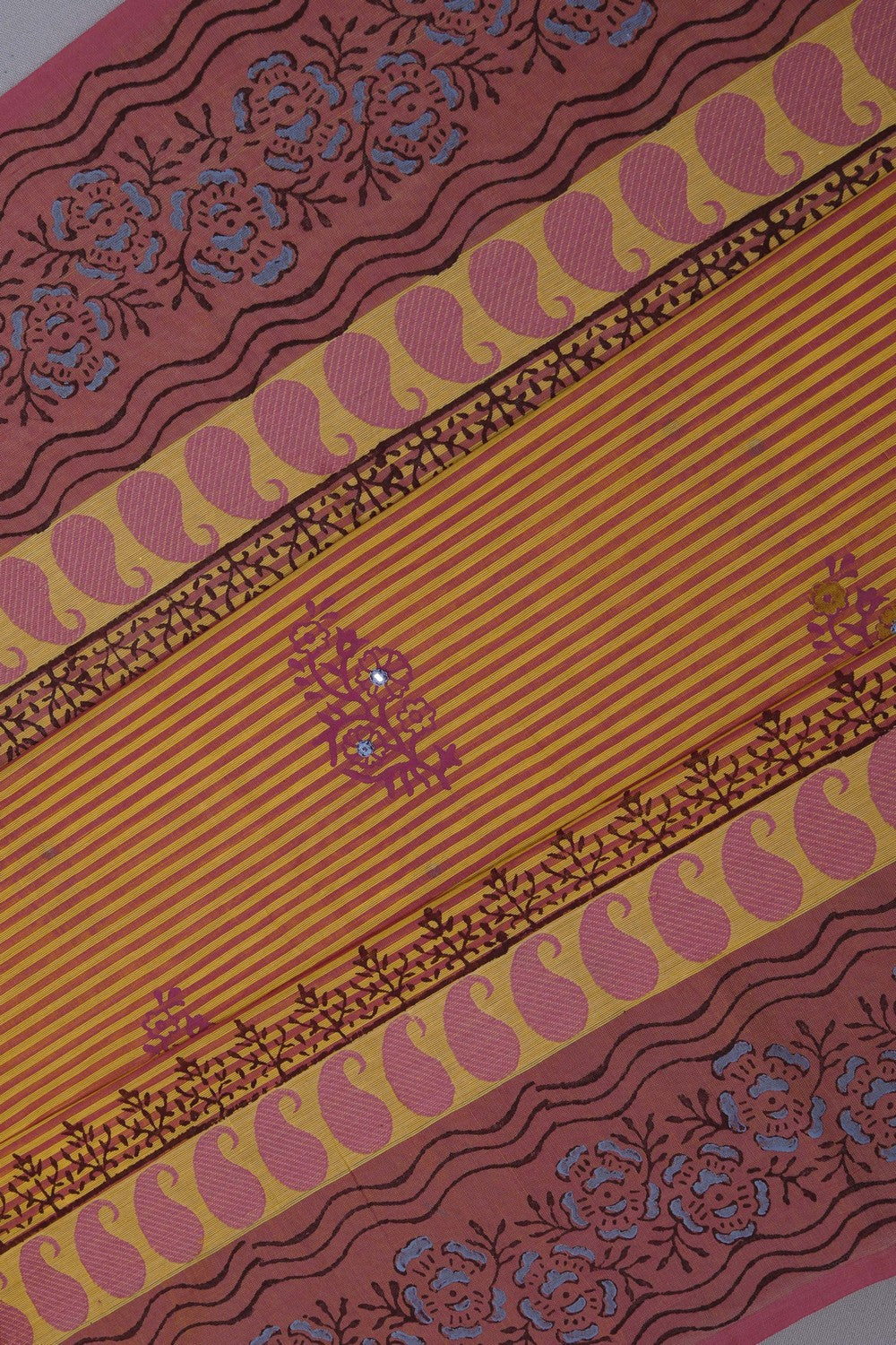 Image of Yellow block printed south cotton saree