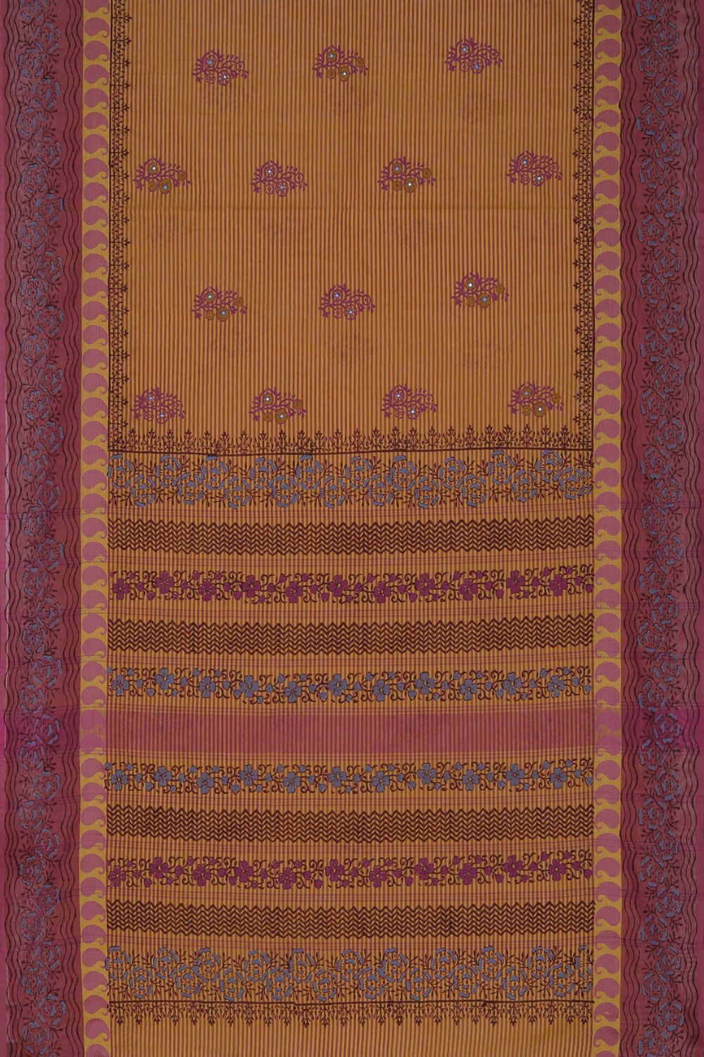 Image of Yellow block printed south cotton saree