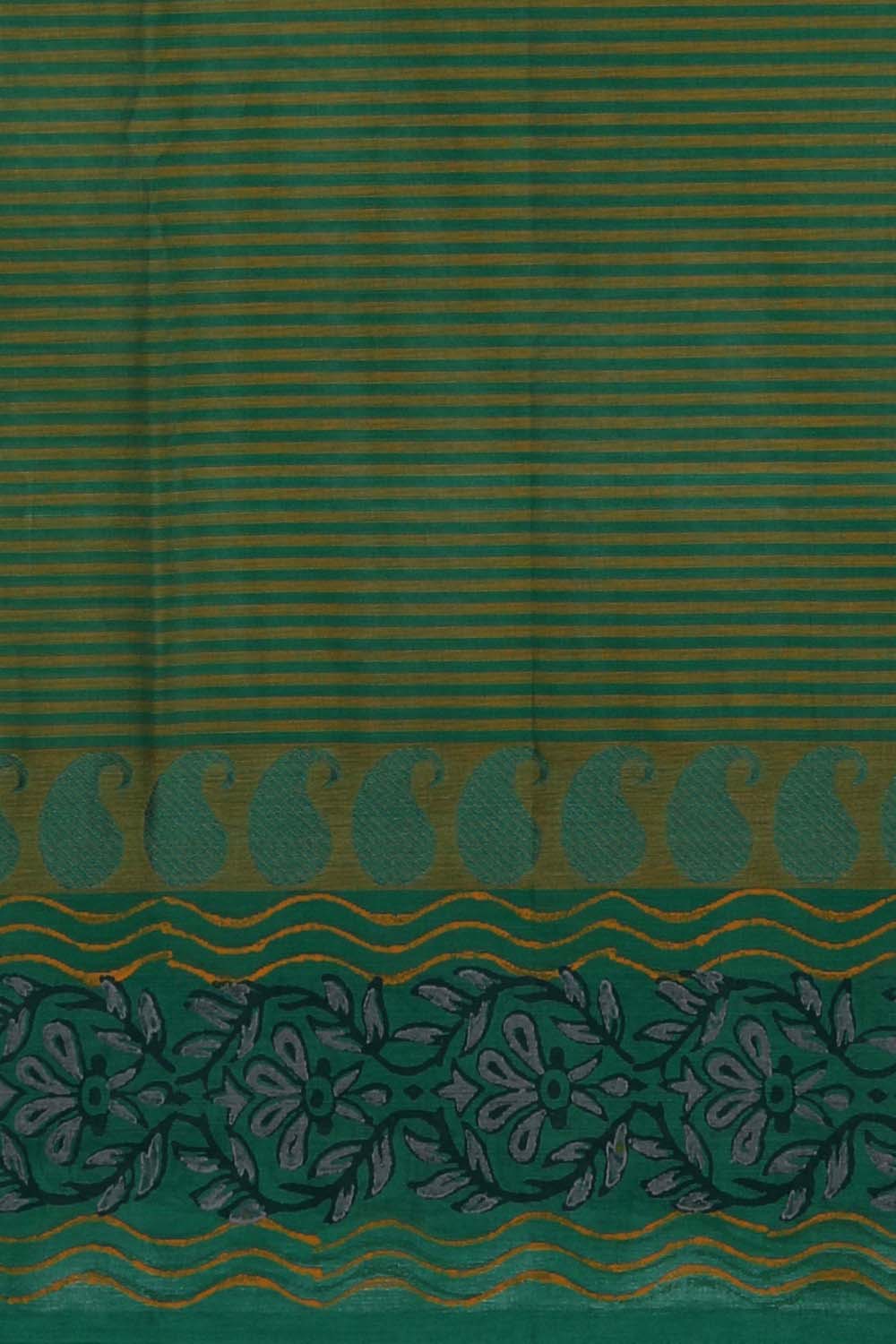 Image of Green stripes body with floral buti printed south cotton saree