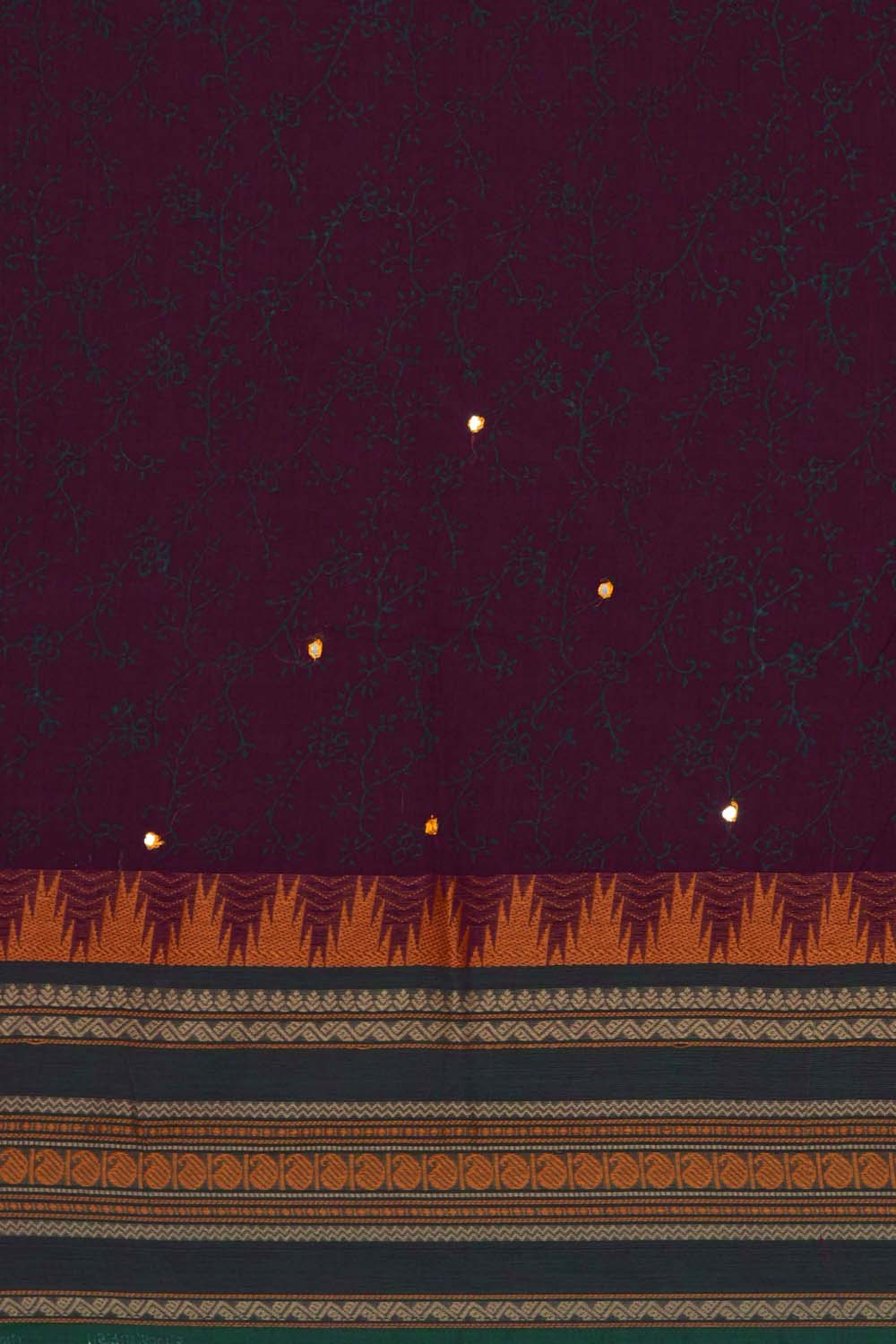Image of Dark Purple paisley buta  block printed cotton saree