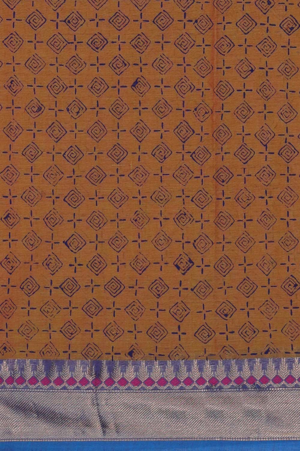 Image of Rustic Orange floral block printed south cotton saree