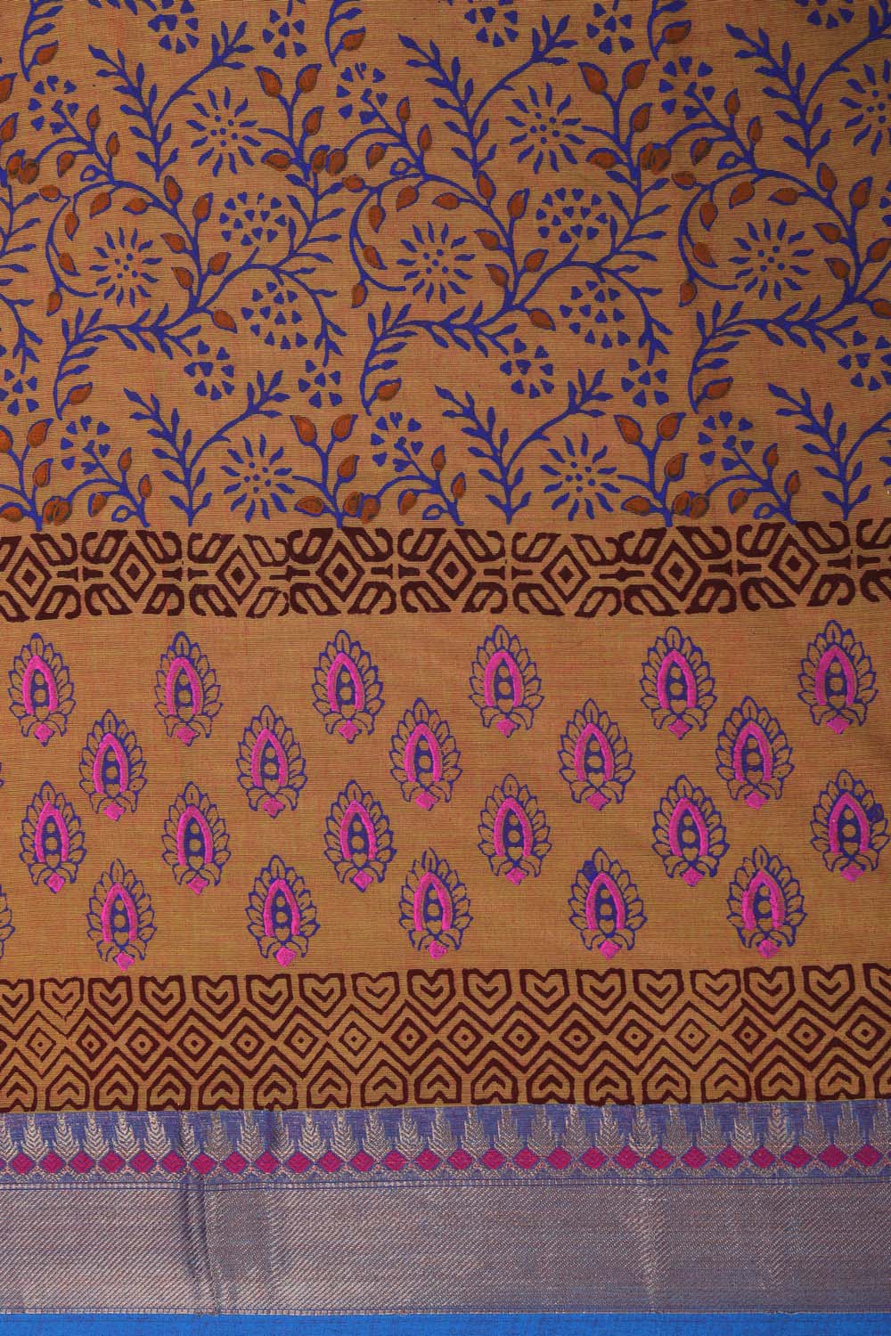 Image of Rustic Orange floral block printed south cotton saree