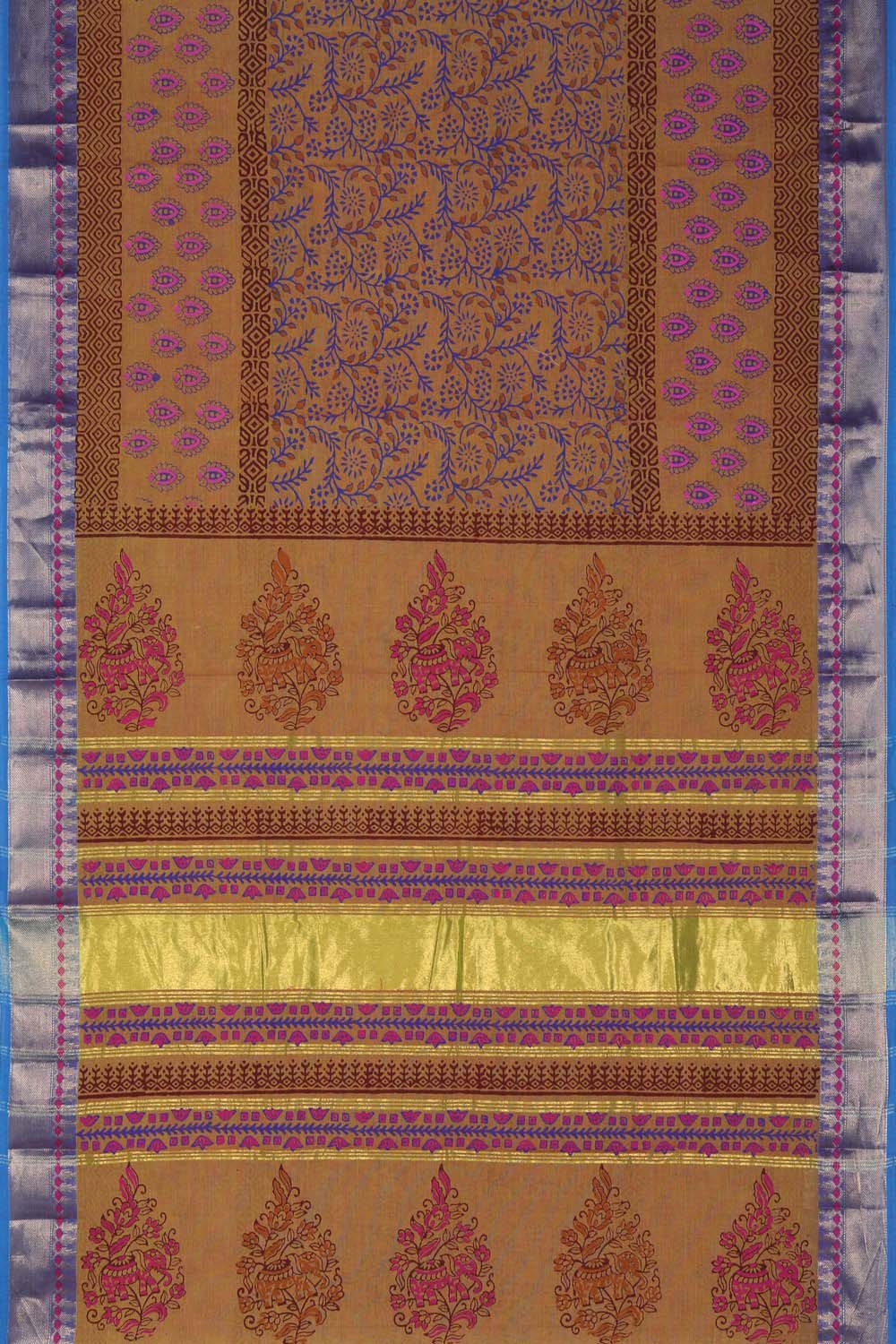 Image of Rustic Orange floral block printed south cotton saree