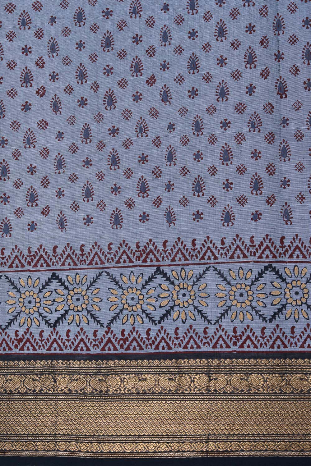 Image of Grey block  printed south cotton saree