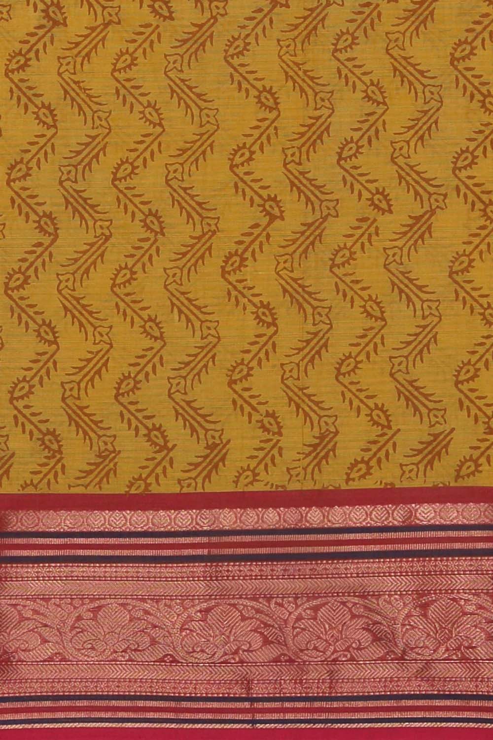 Image of Mustard Yellow block printed south cotton saree