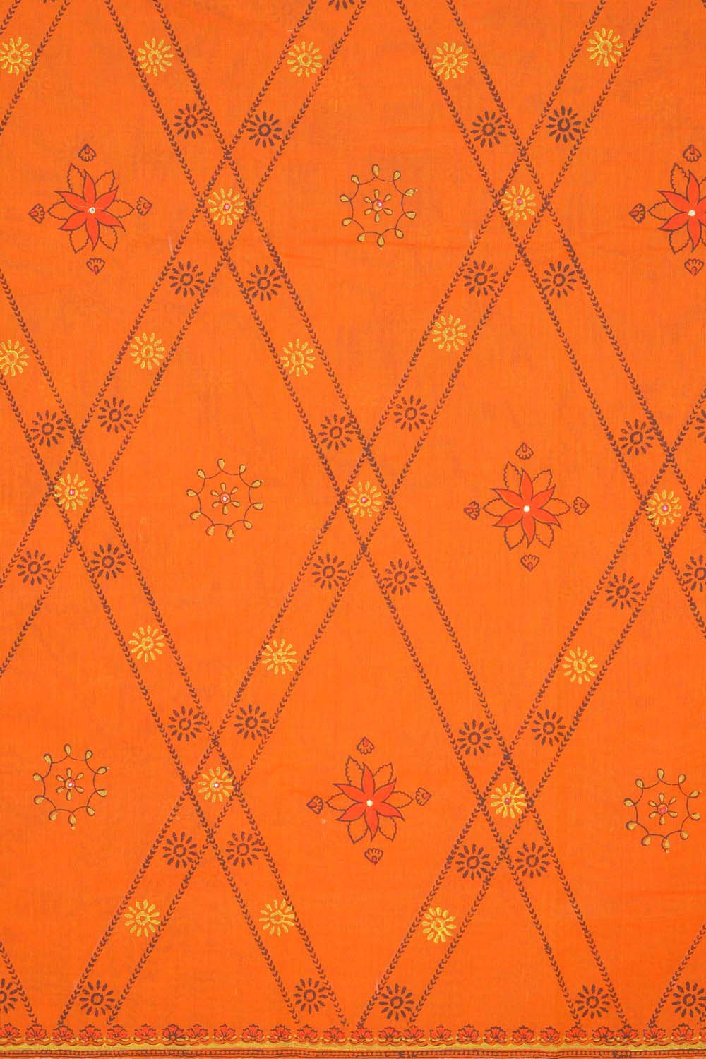 Image of Orange traditional block printed south cotton saree