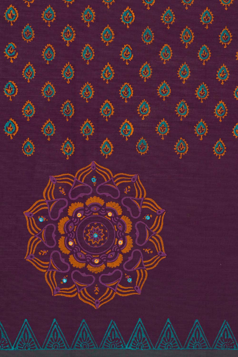Image of Dark Purple traditional block printed south cotton saree
