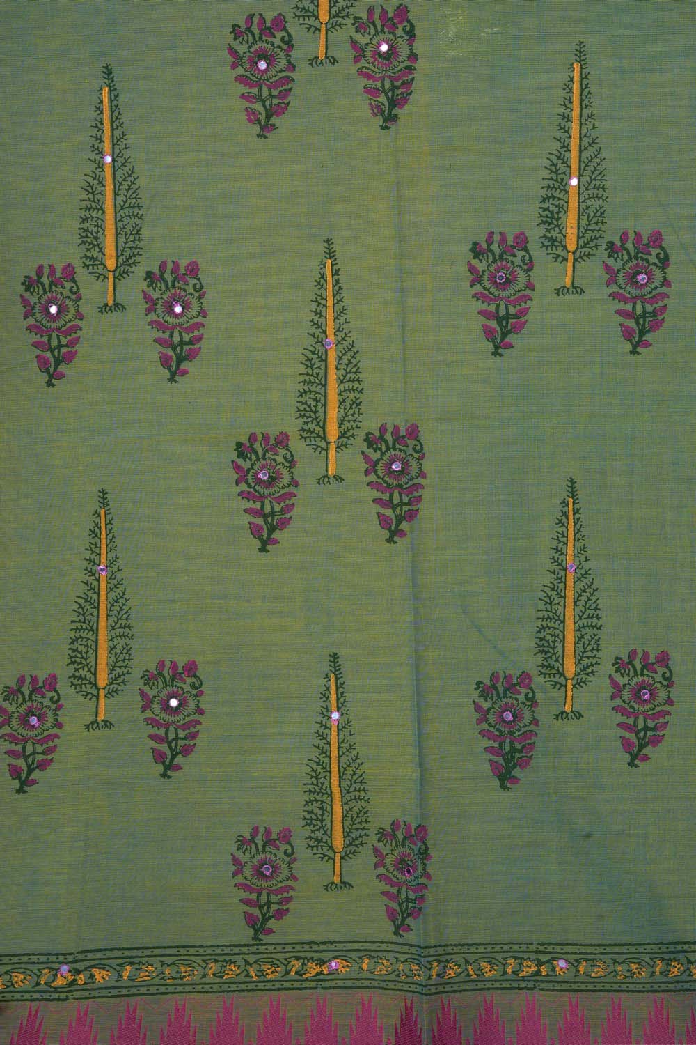 Image of Sea Green paisley buta block printed cotton saree
