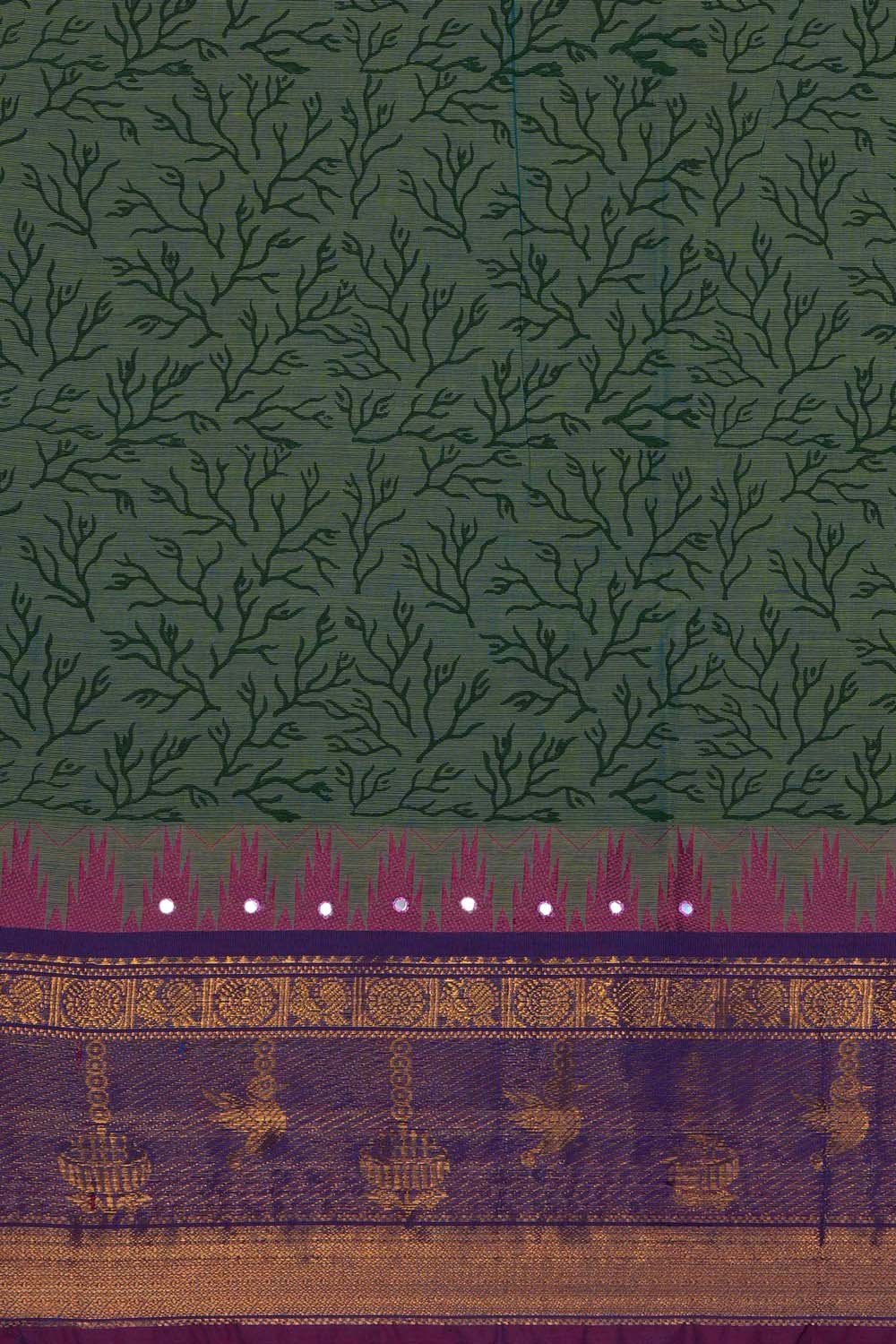Image of Sea Green paisley buta block printed cotton saree