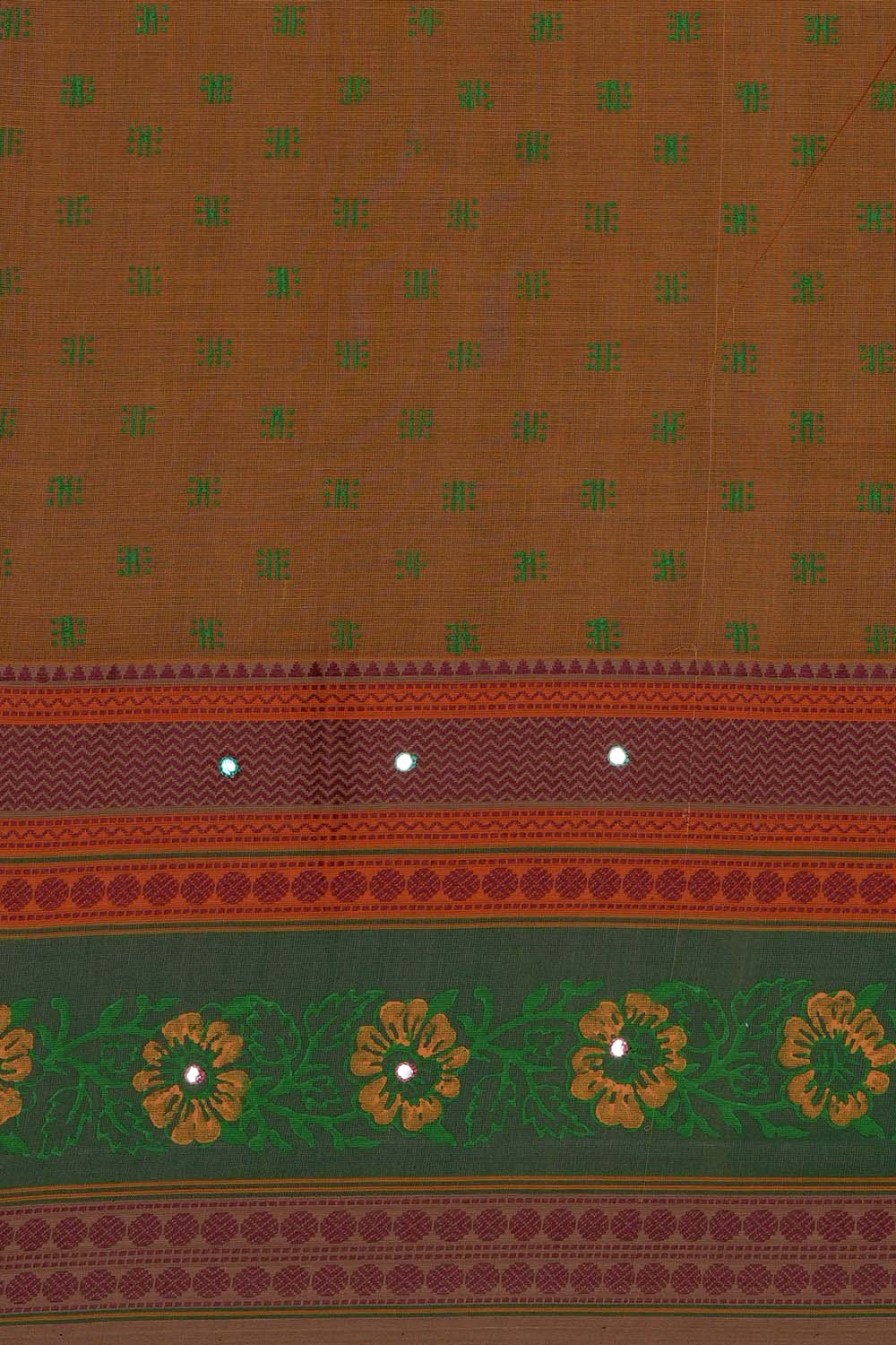 Image of Mustard Yellow Elephant buta block printed cotton saree