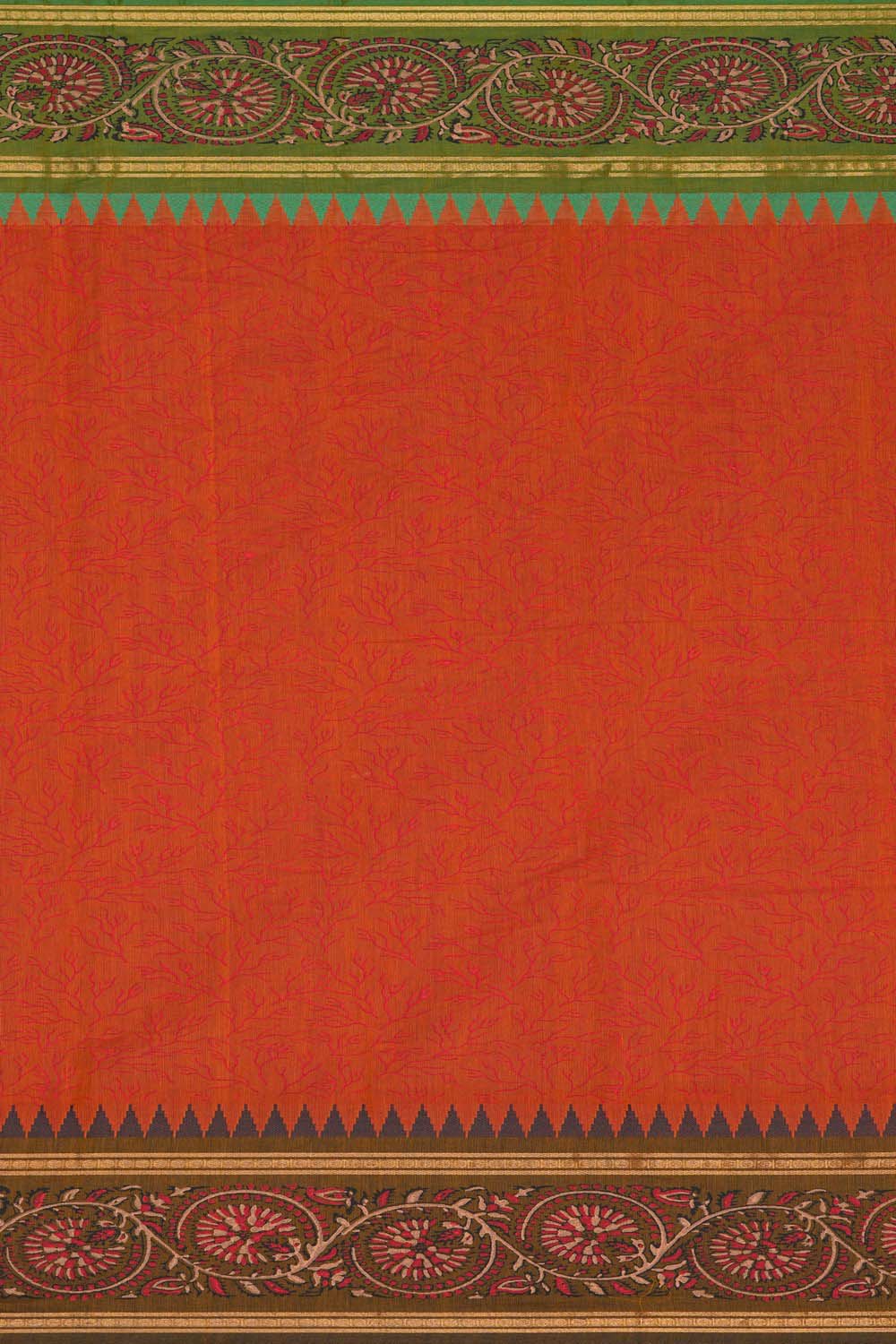 Image of Bright Orange traditional block printed south cotton saree