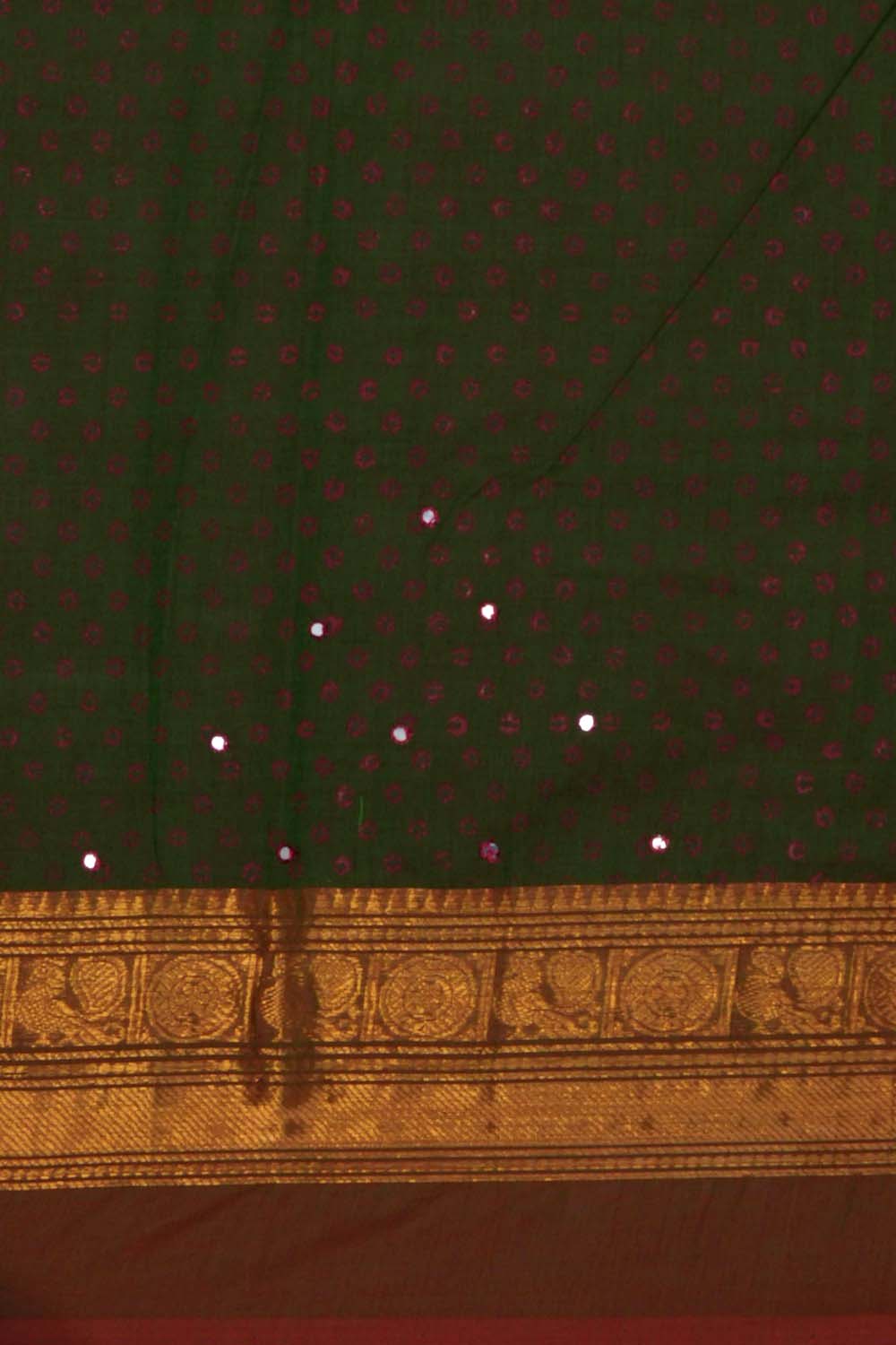 Image of Forest Green floral jaal block printed cotton saree