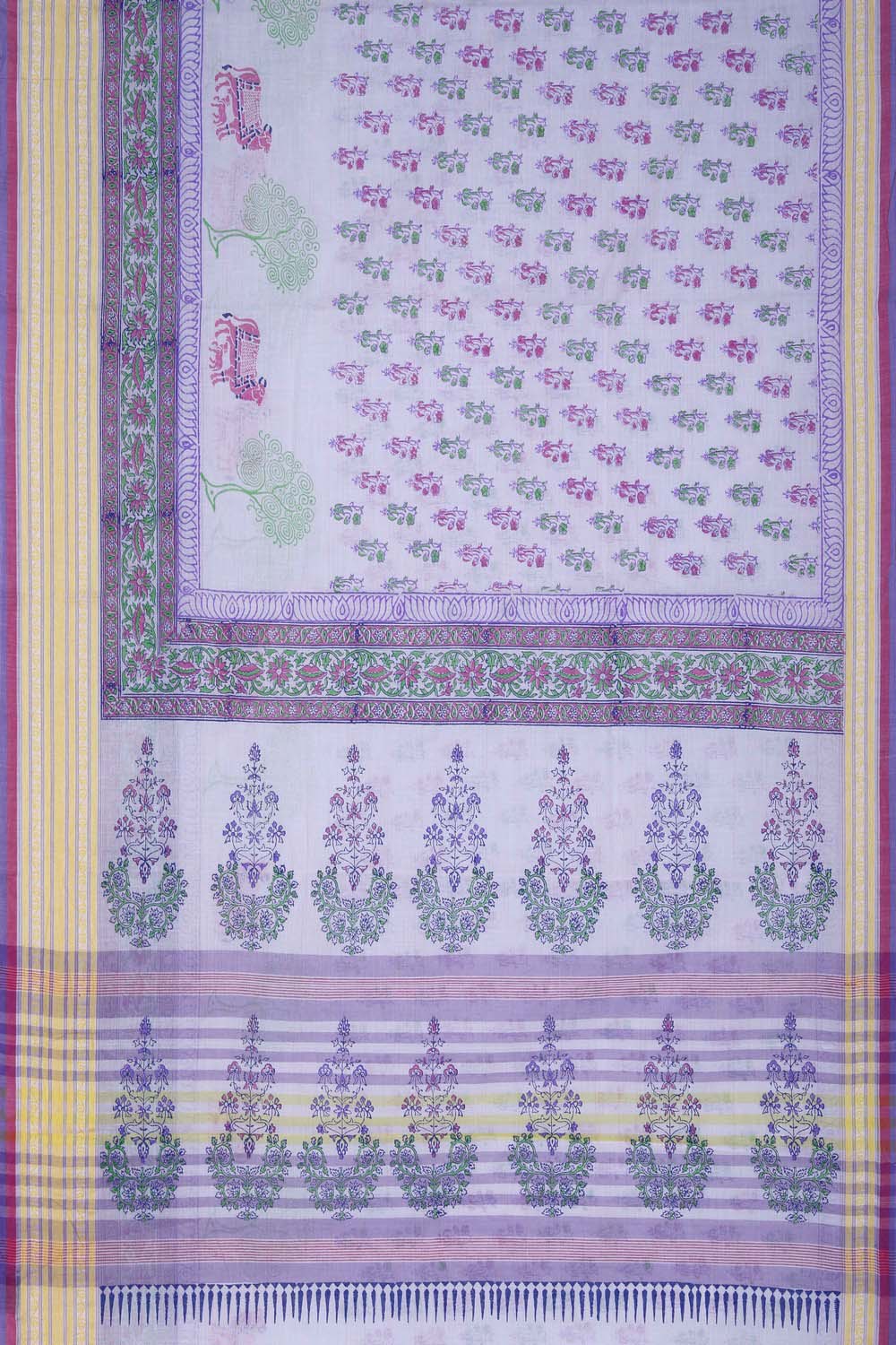 Image of Pinkish White Kamadhenu print south cotton saree