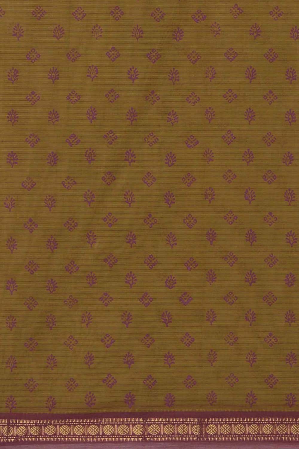 Image of Mustard floral hand block printed south cotton saree