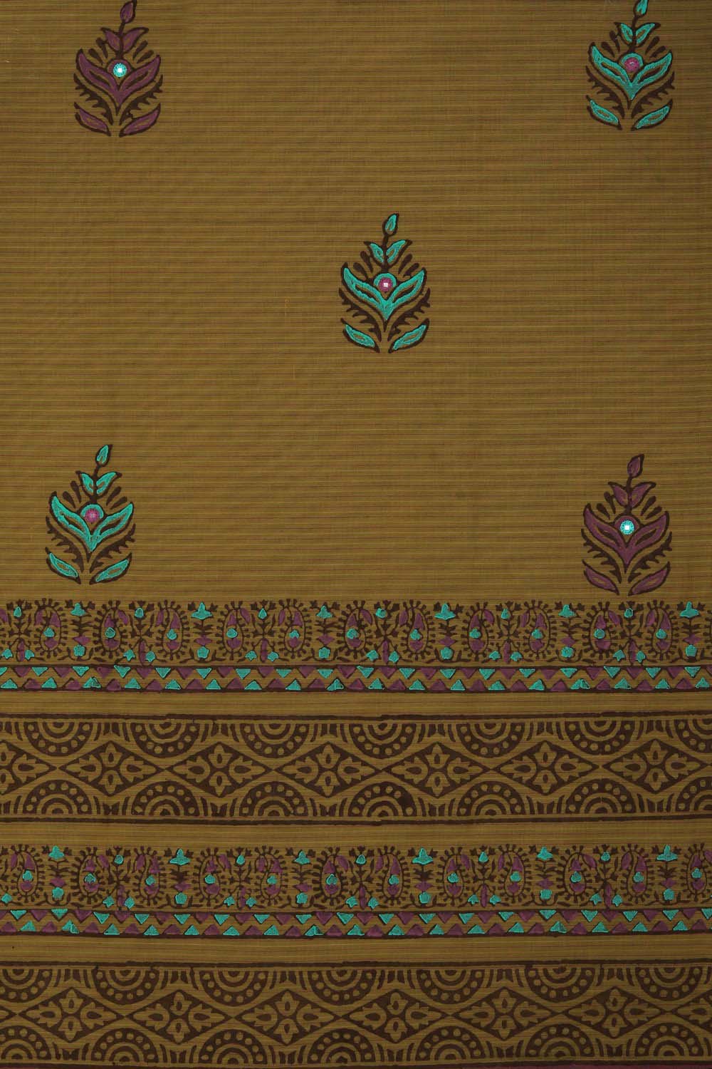 Image of Mustard floral hand block printed south cotton saree