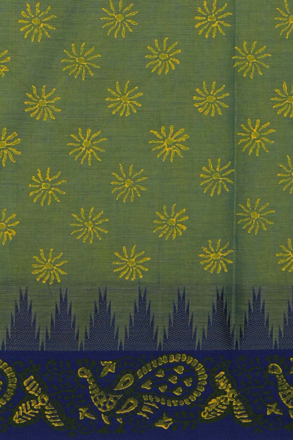 Image of Pista Green Block Printed South Cotton Saree