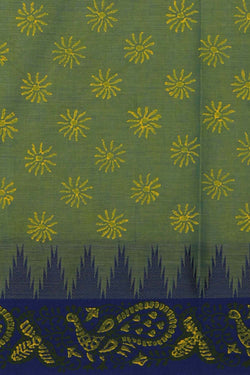 Image of Pista green block printed south cotton saree