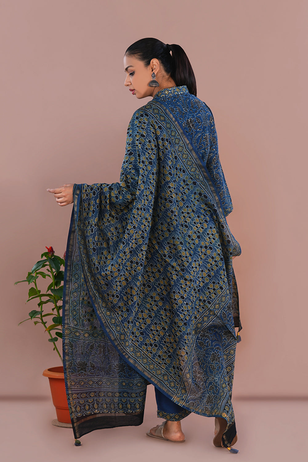 Image of Indigo Blue Ajrak Chanderi Kurta set