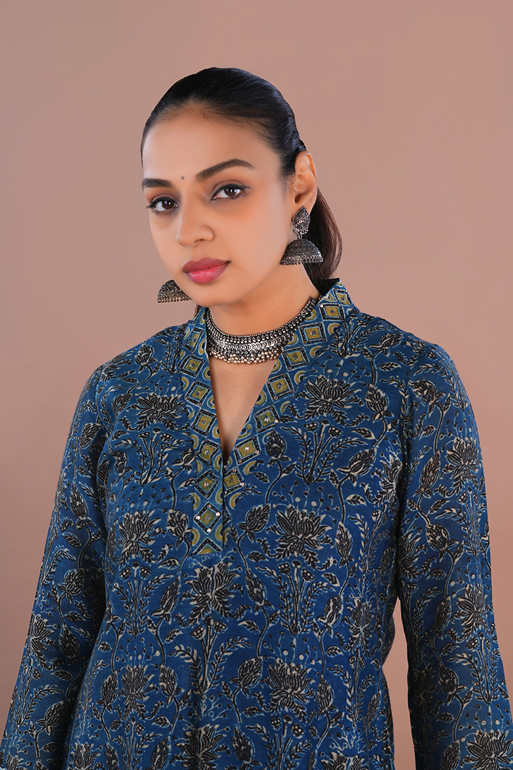 Image of Indigo Blue Ajrak Chanderi Kurta set