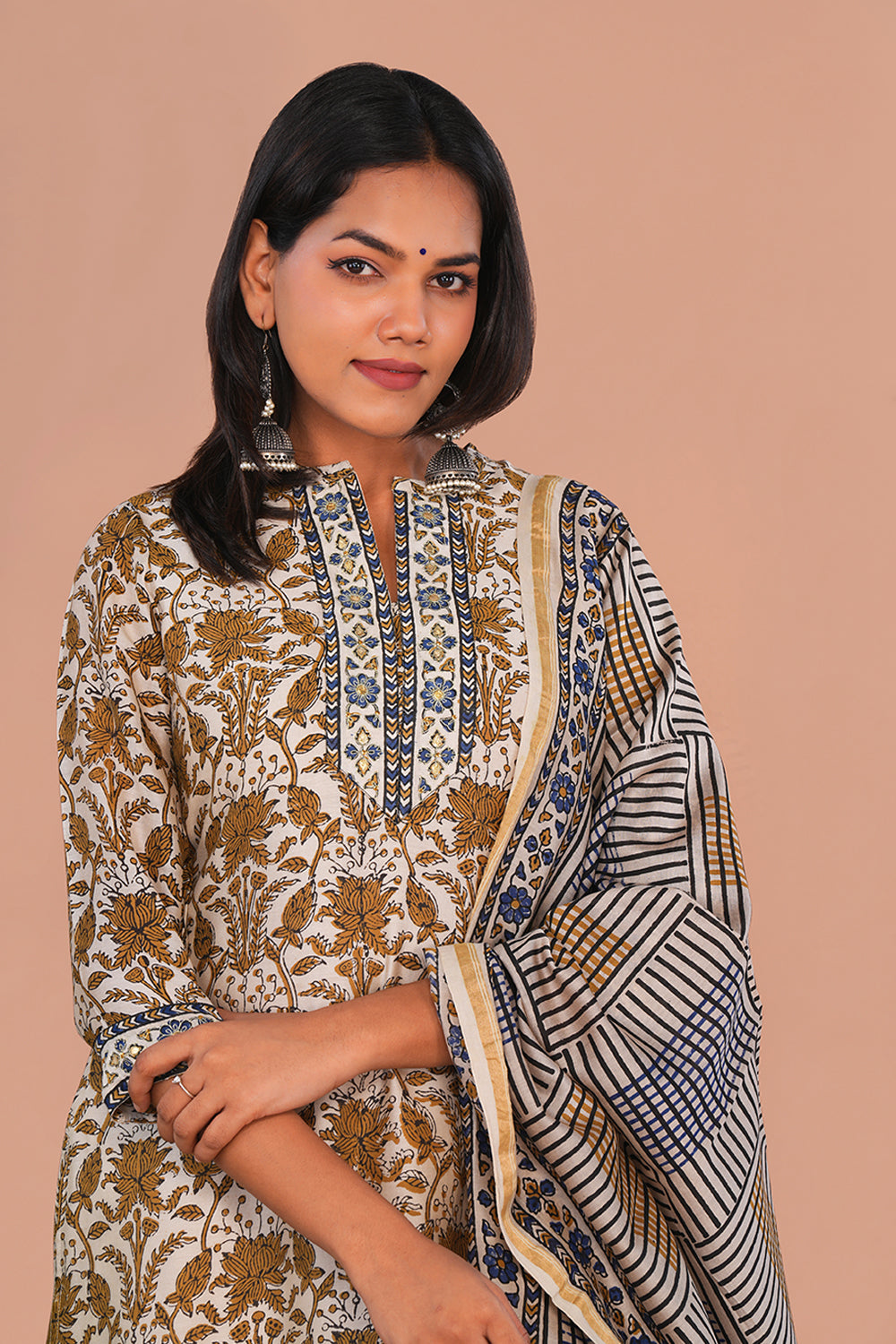 Image of Off White Ajrak Kurta set