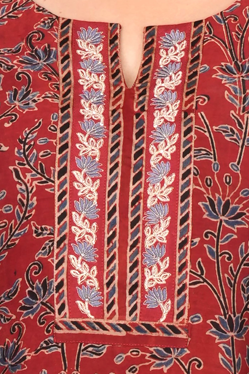 Image of Maroon with Indigo Ajrak Kurta set