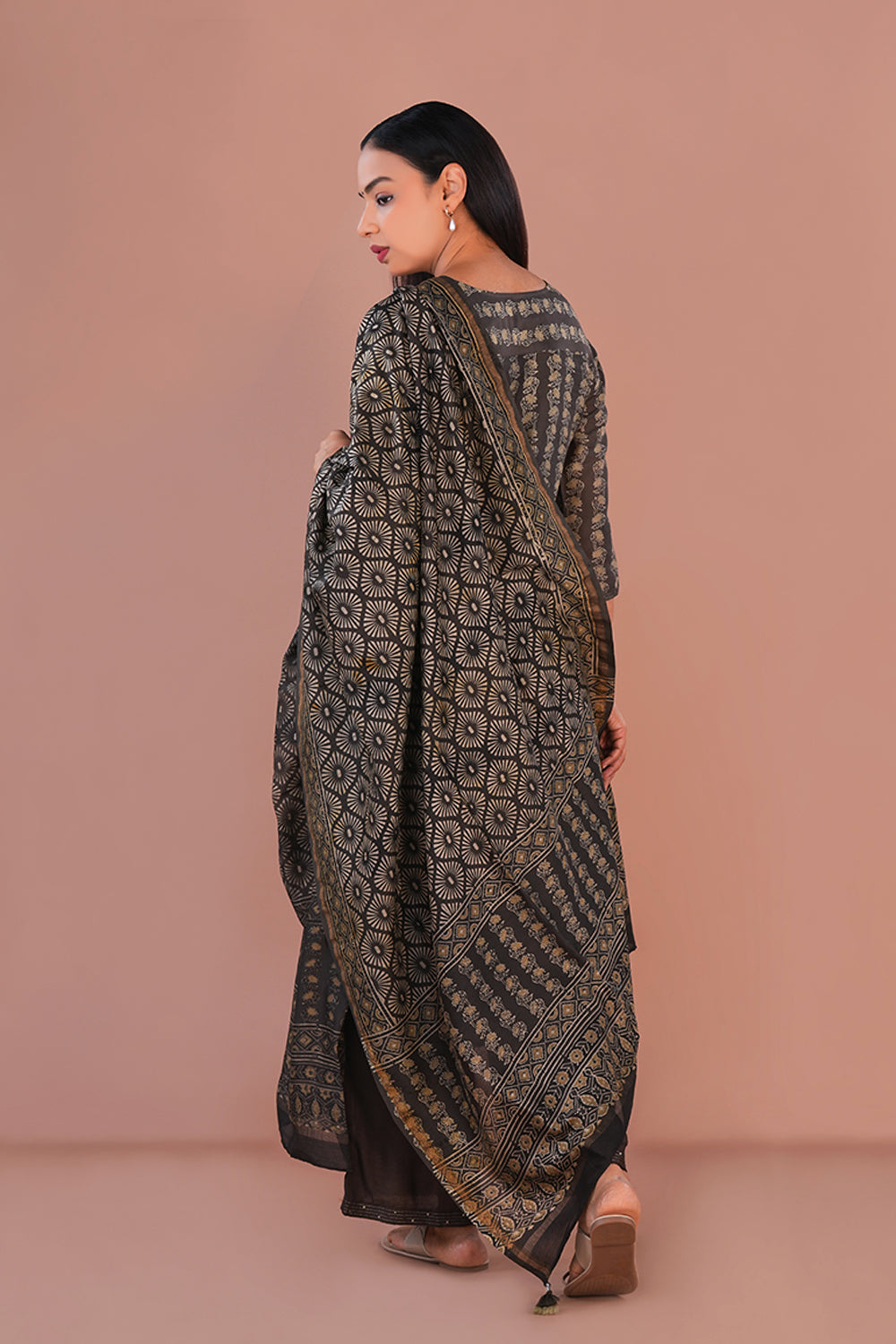 Image of Ash green Ajrak Kurta set