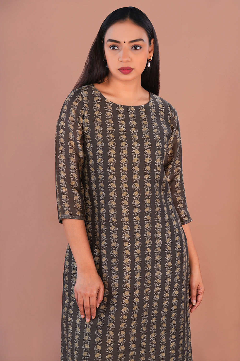 Image of Ash green Ajrak Kurta set