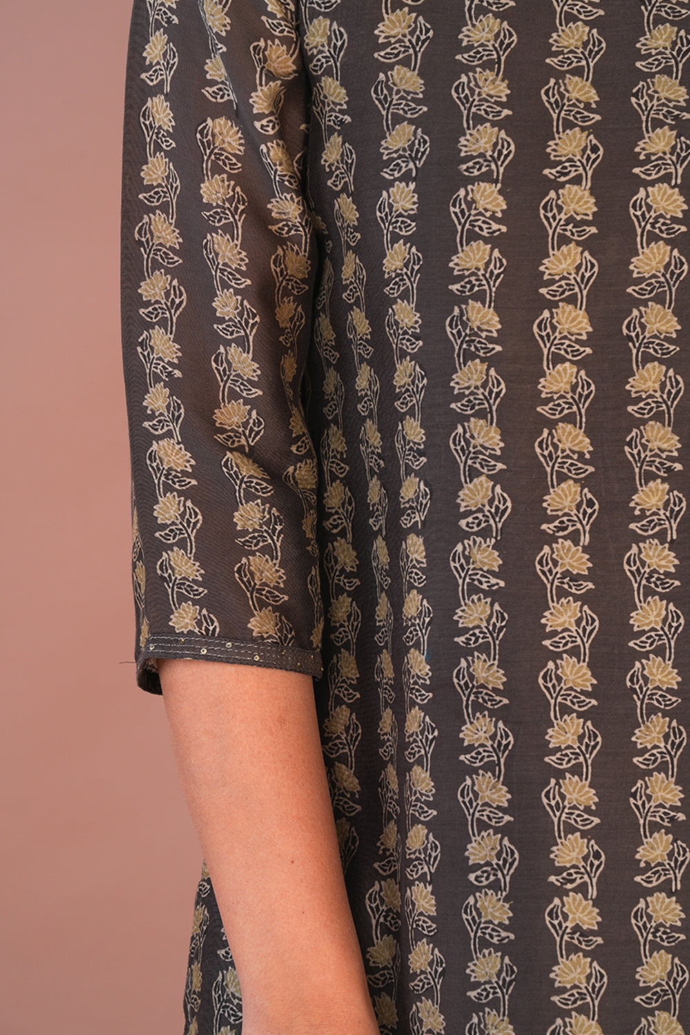 Image of Ash green Ajrak Kurta set