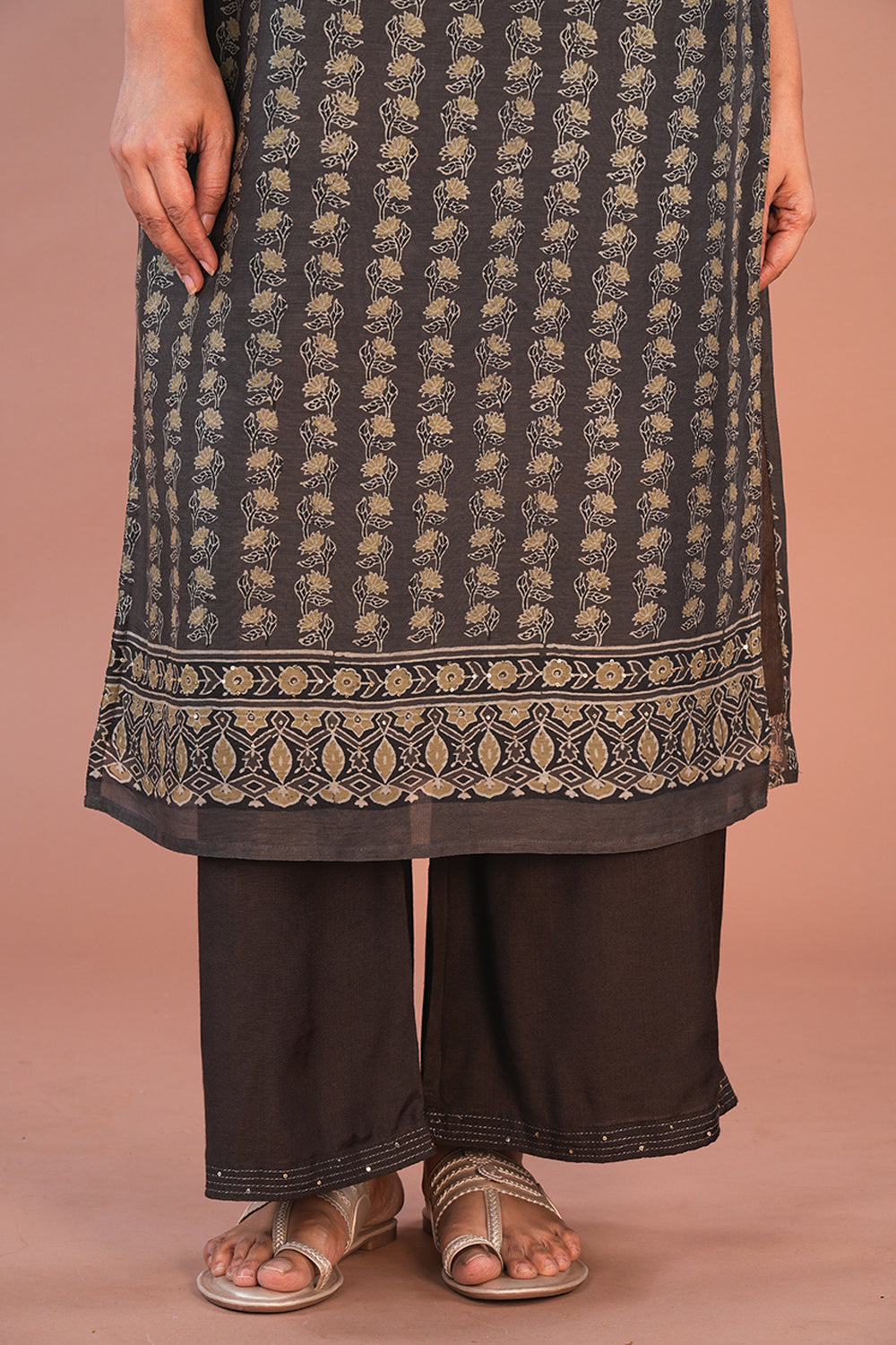 Image of Ash green Ajrak Kurta set