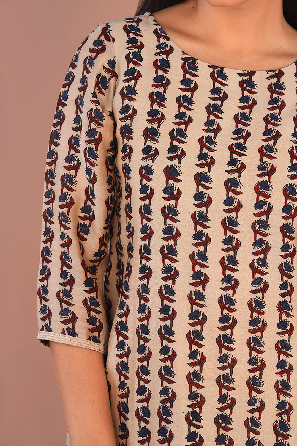 Image of Ivory Ajrak Chanderi Kurta set