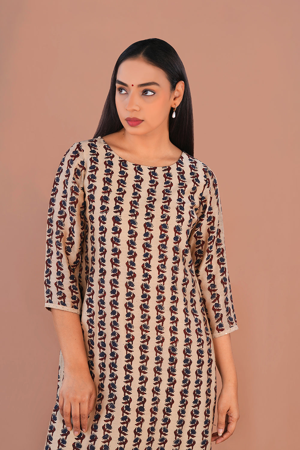 Image of Ivory Ajrak Chanderi Kurta set
