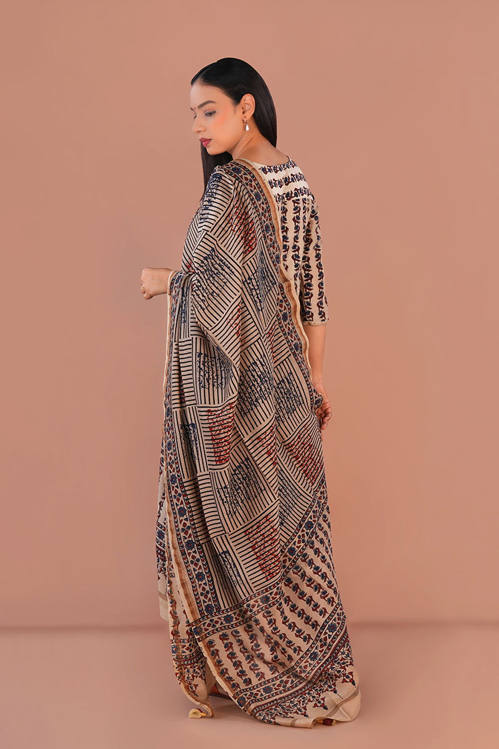 Image of Ivory Ajrak Chanderi Kurta set