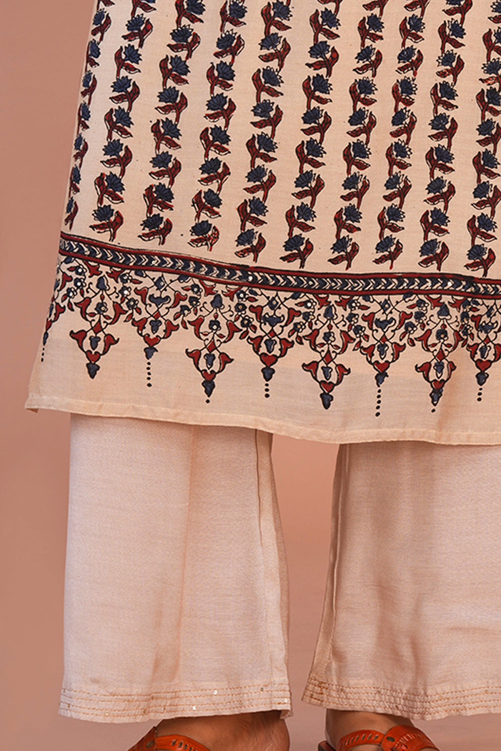 Image of Ivory Ajrak Chanderi Kurta set