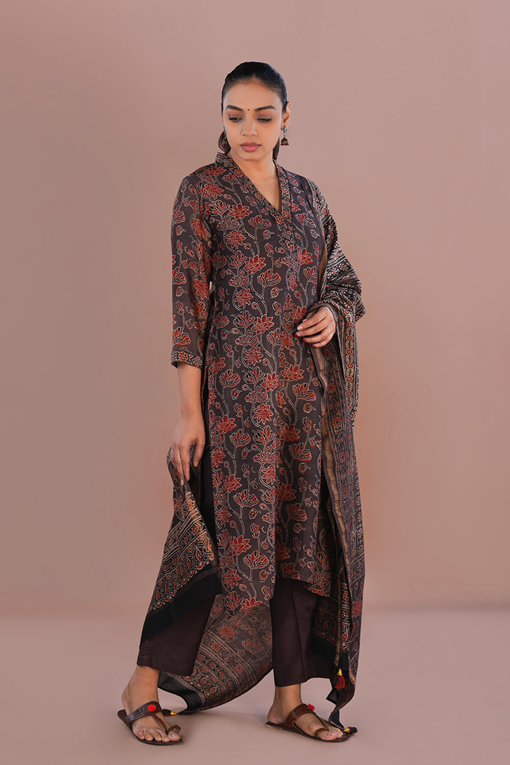 Image of Bronzish Brown Ajrak Kurta set