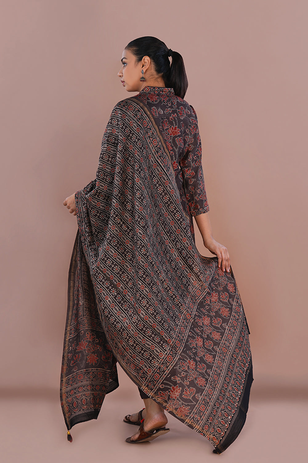 Image of Bronzish Brown Ajrak Kurta set