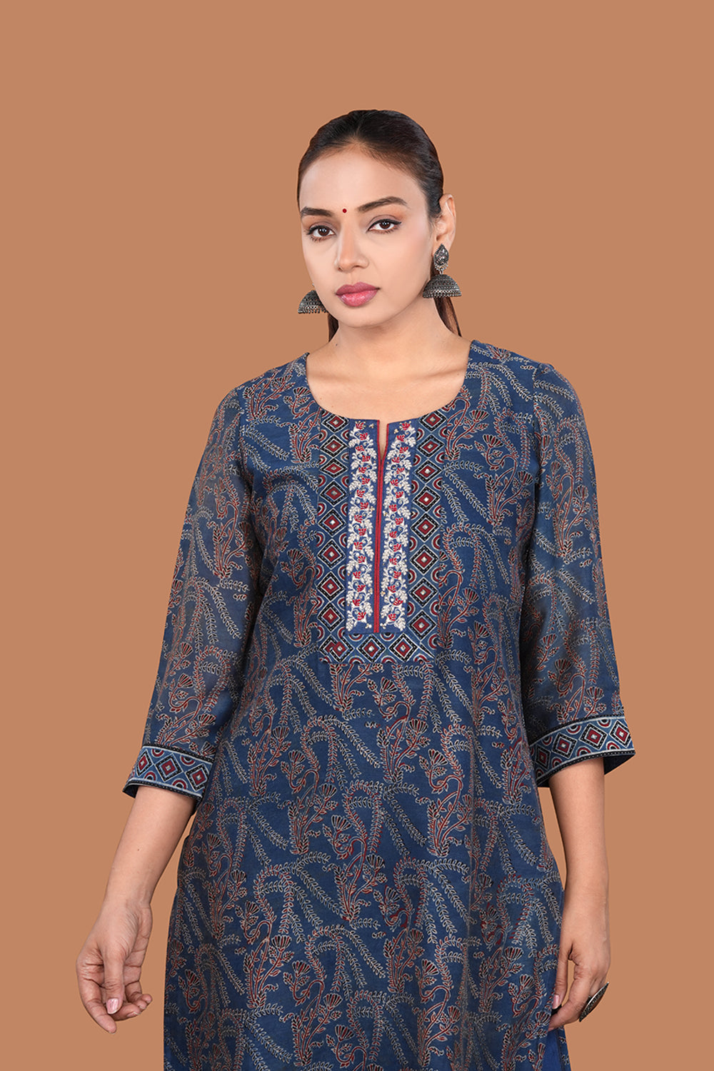 Image of Indigo Blue Chanderi Ajrakh Kurta set
