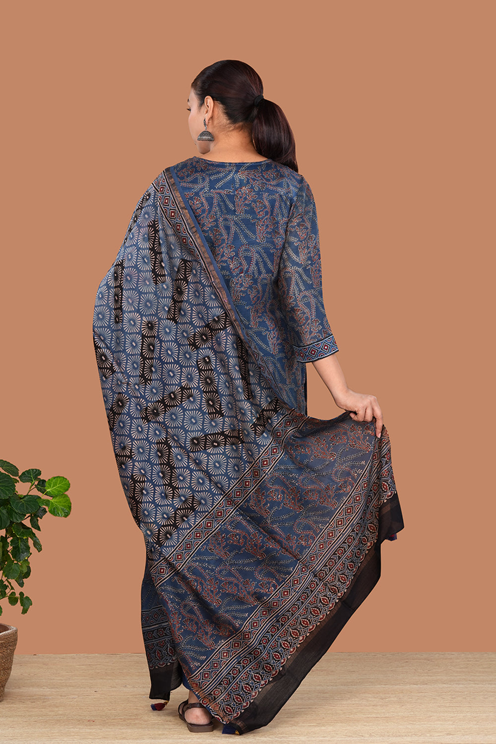 Image of Indigo Blue Chanderi Ajrakh Kurta set