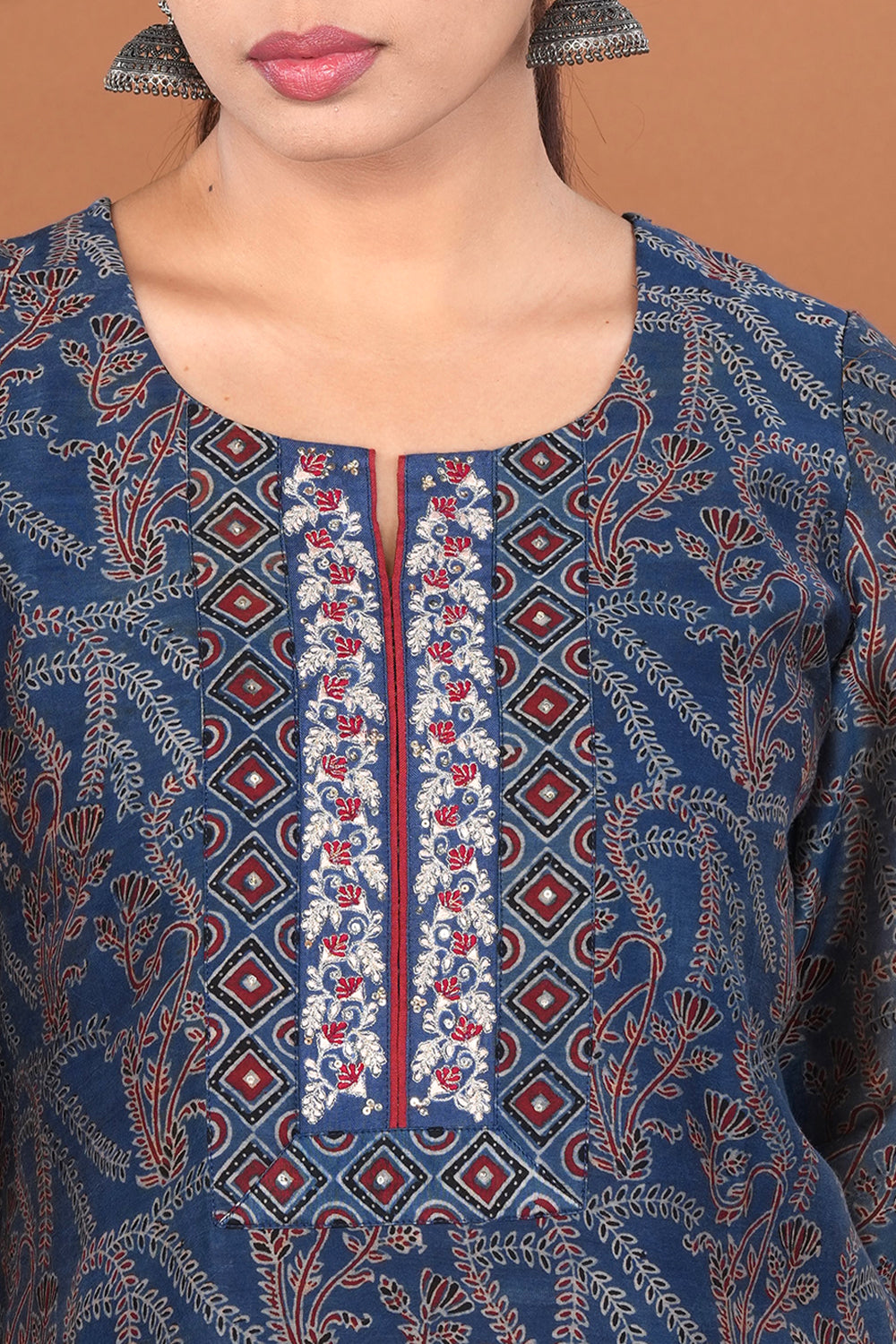 Image of Indigo Blue Chanderi Ajrakh Kurta set