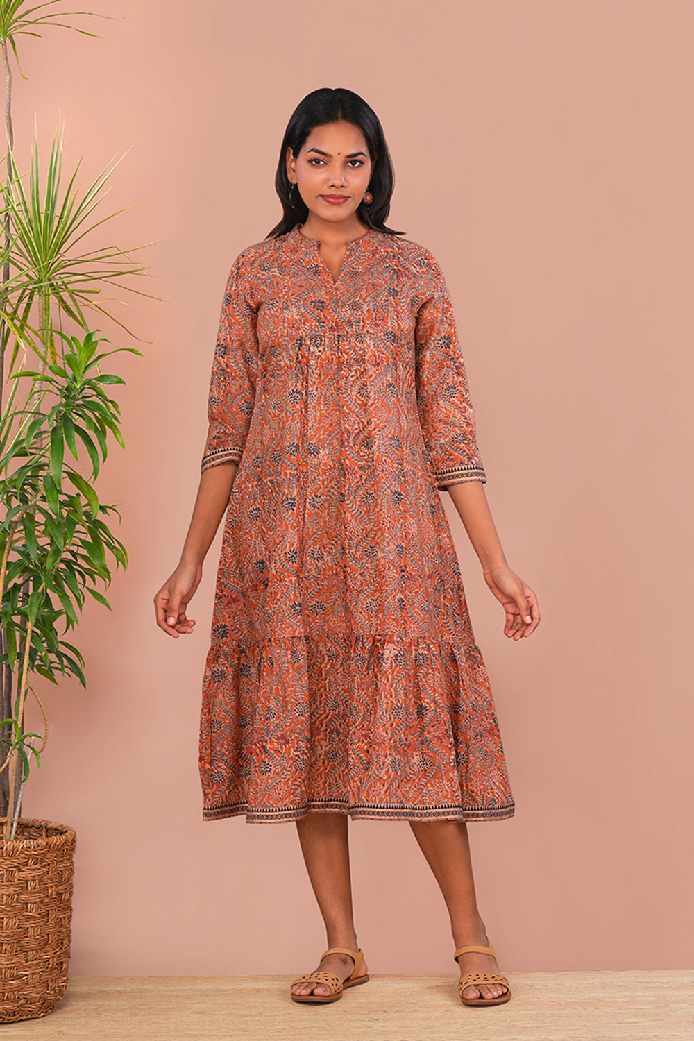 Image of Rust Floral Kalamkari dress