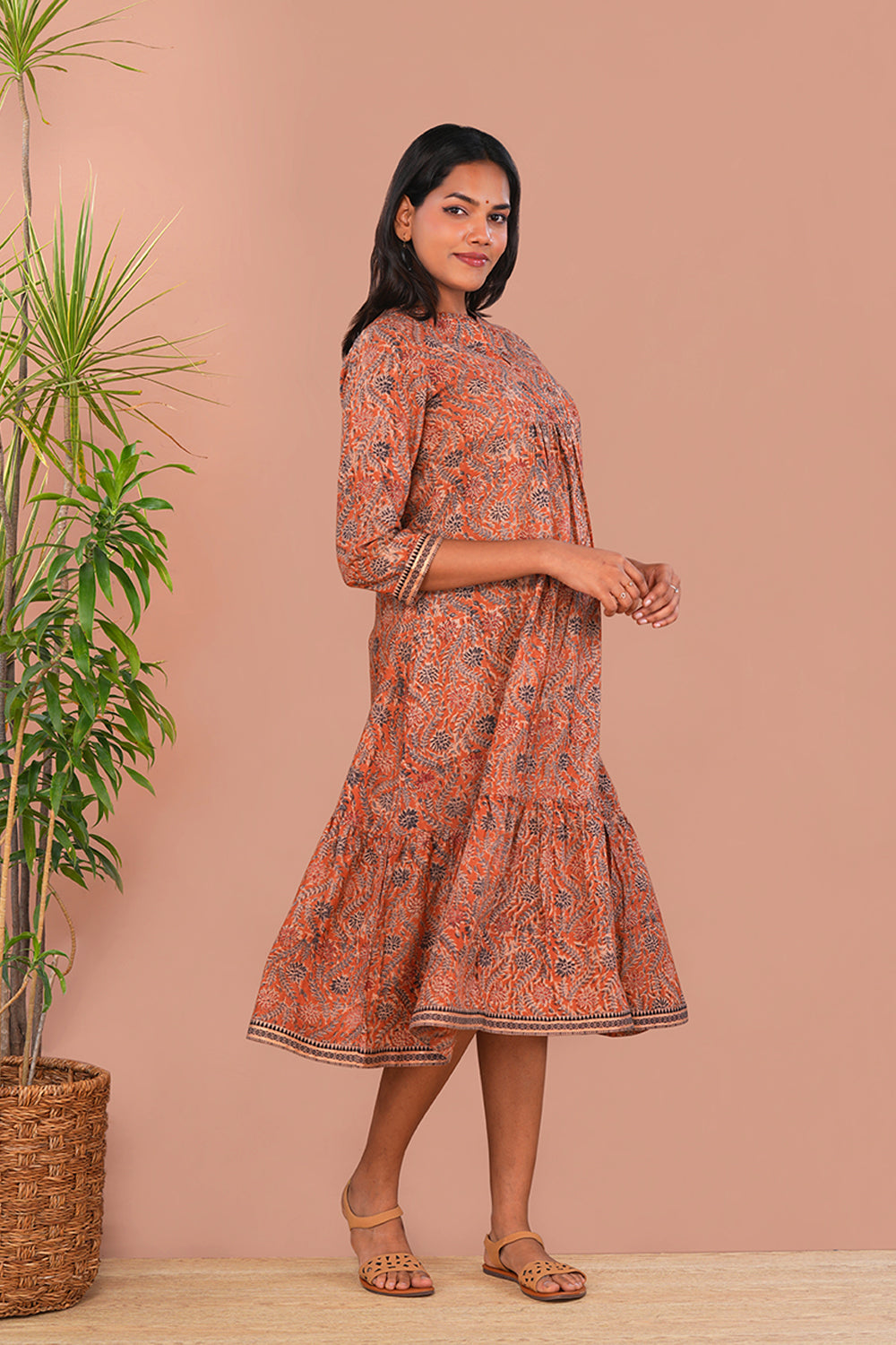Image of Rust Floral Kalamkari dress