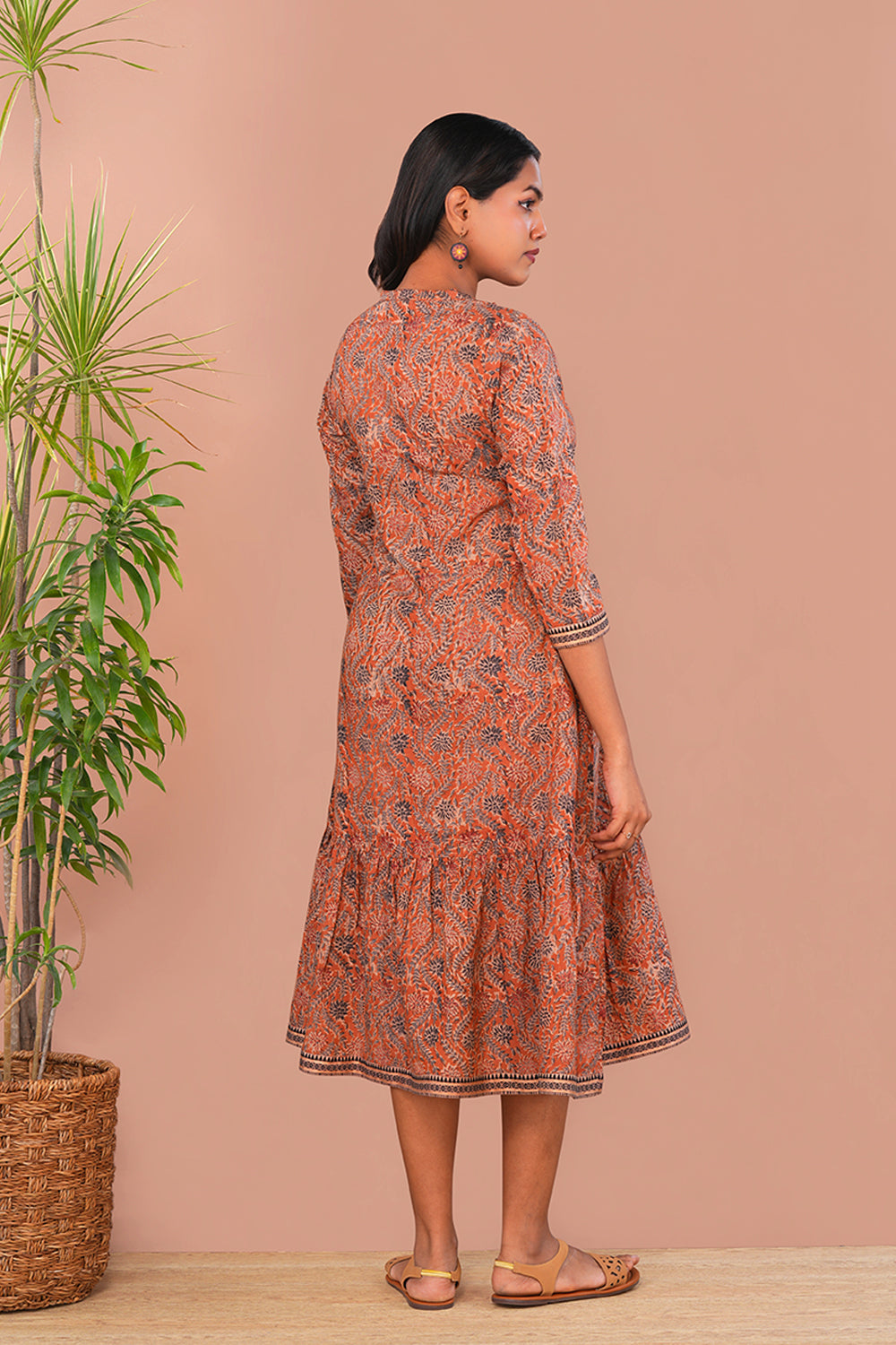 Image of Rust Floral Kalamkari dress
