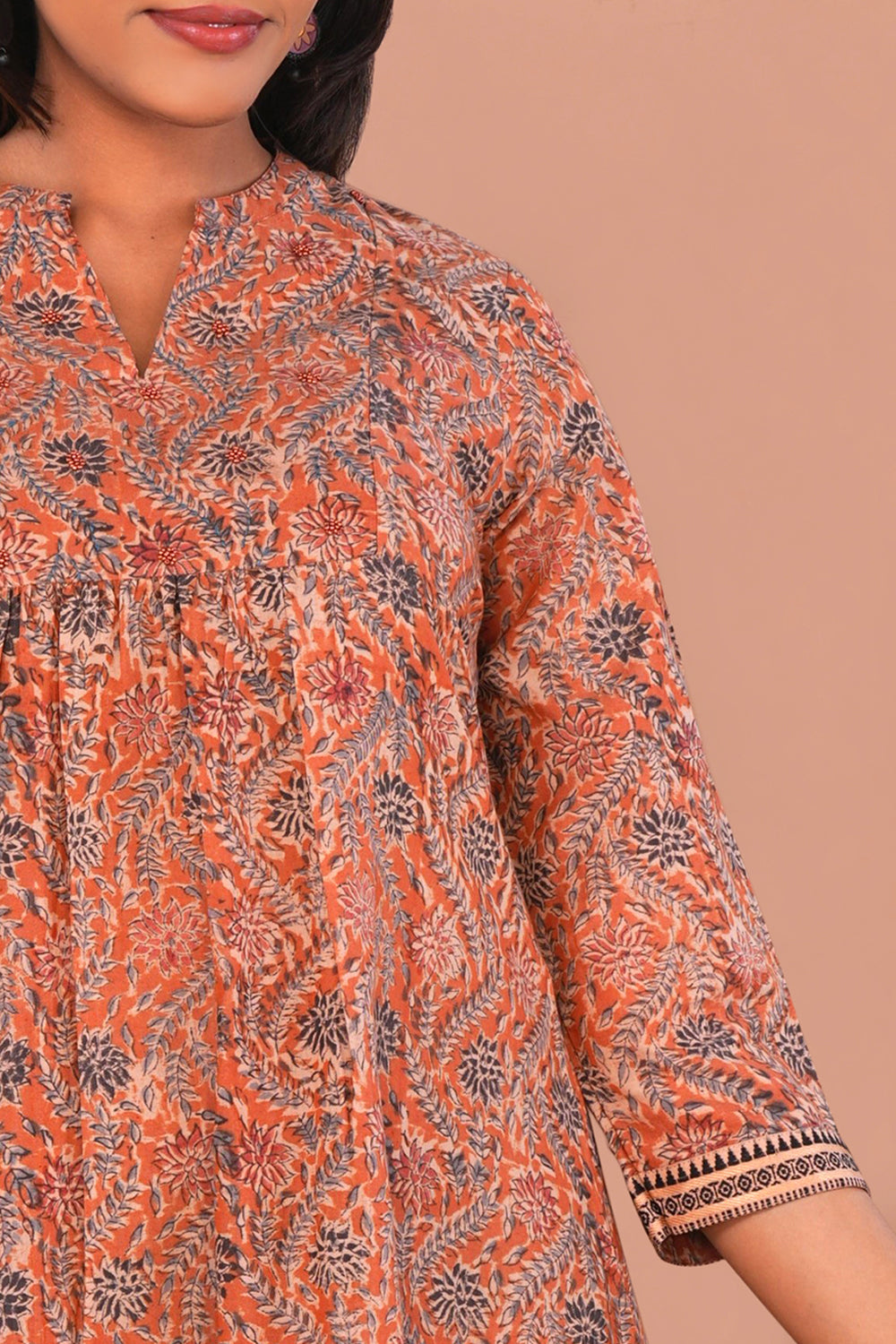 Image of Rust Floral Kalamkari dress