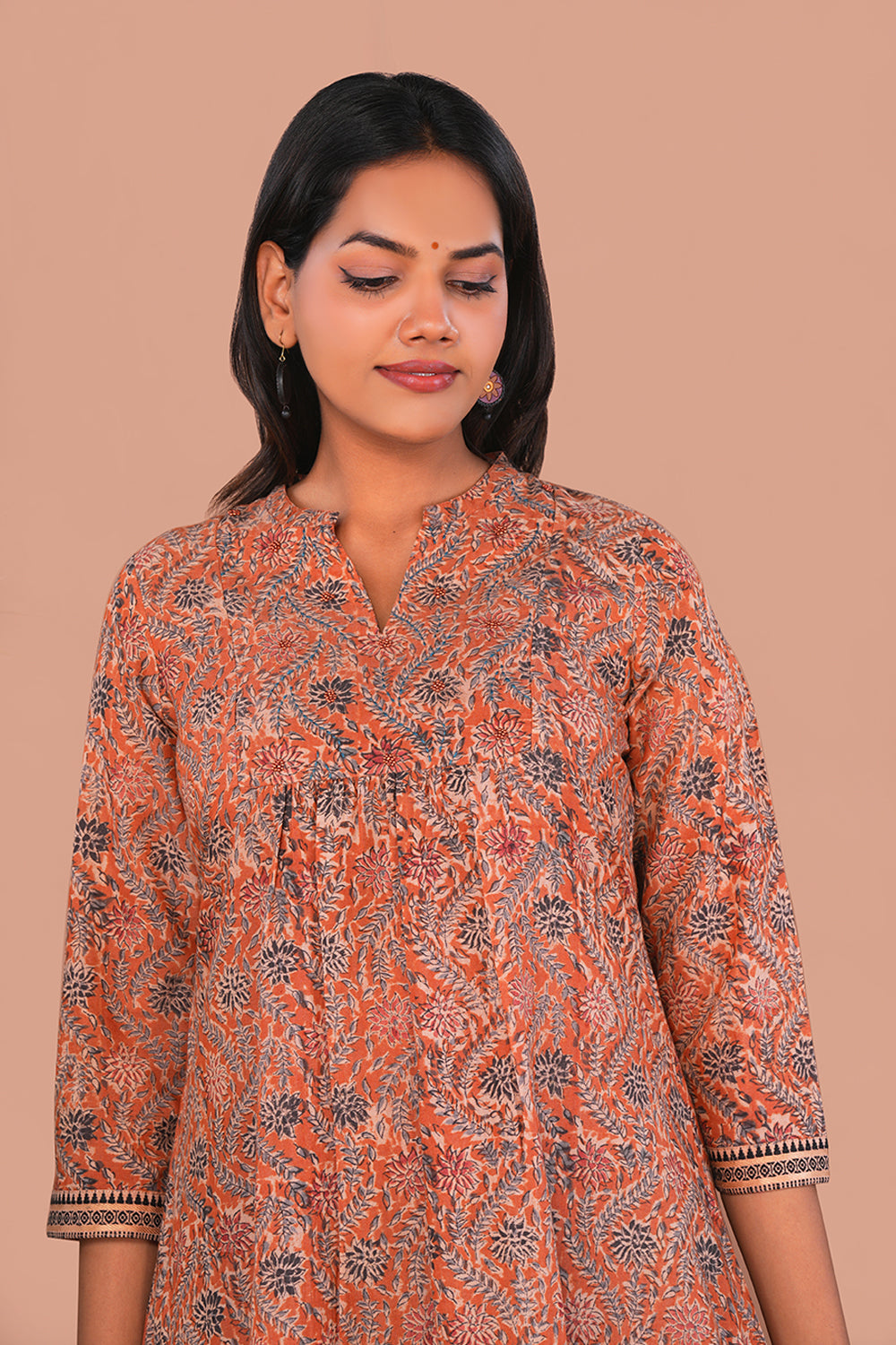 Image of Rust Floral Kalamkari dress