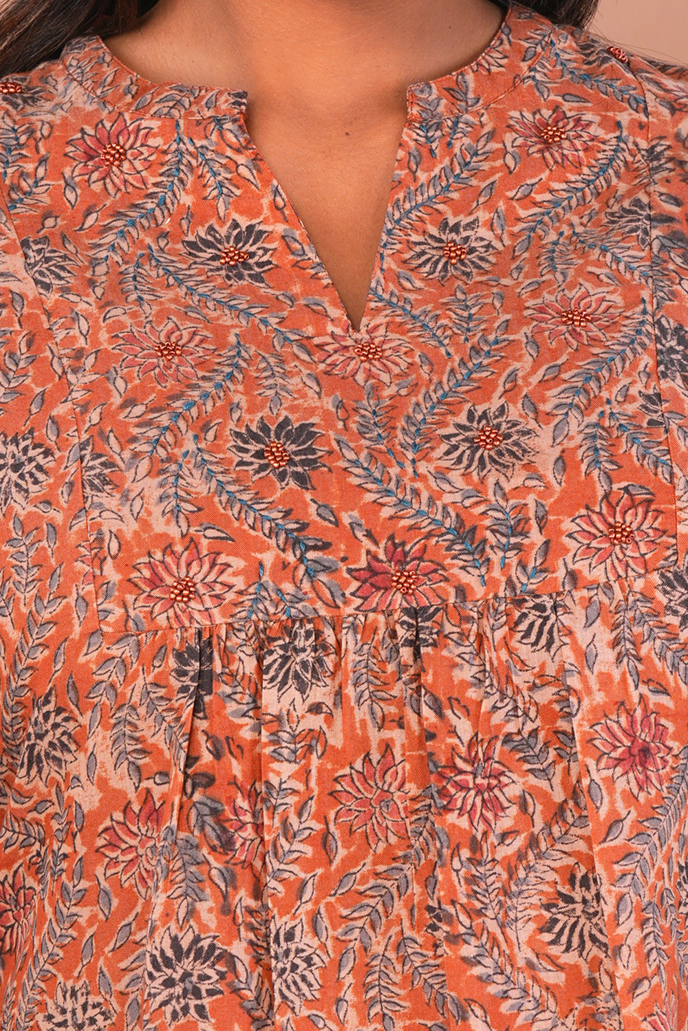 Image of Rust Floral Kalamkari dress