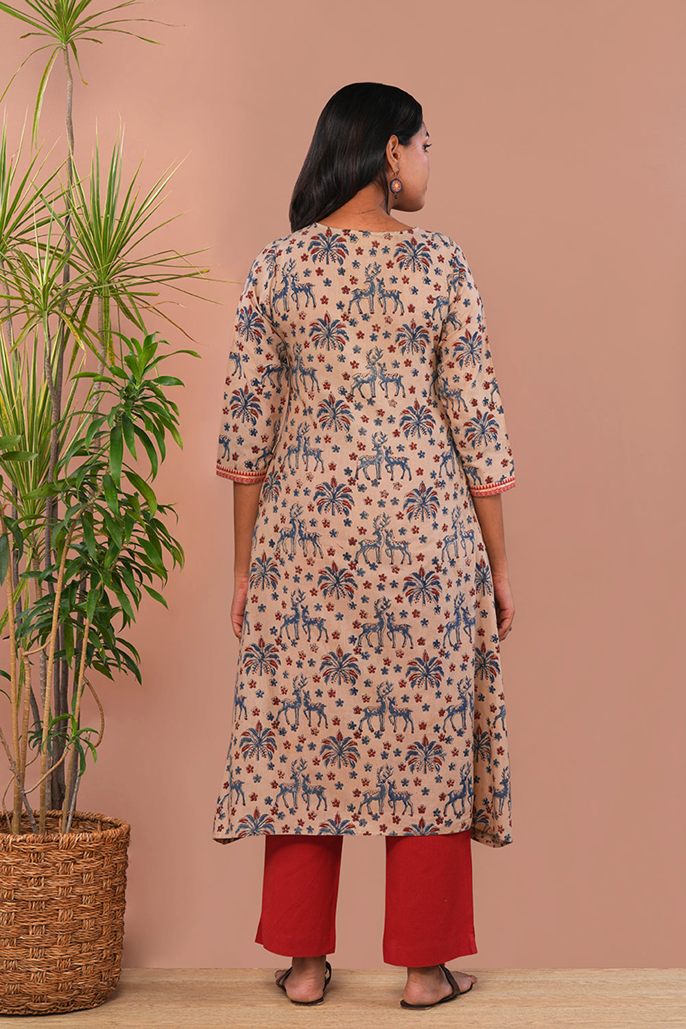 Image of Natural Beige Maroon Kalamkari Kurti